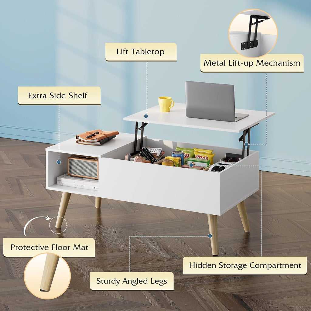 GALAXHERO Lift Top Coffee Table with Storage Small Living Room Table with Storage Shelf & Hidden Compartment