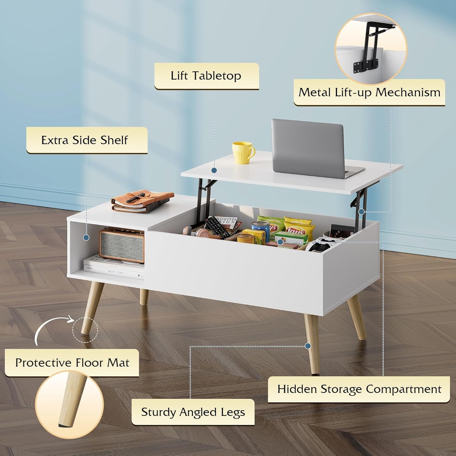 GALAXHERO Lift Top Coffee Table with Storage Small Living Room Table with Storage Shelf & Hidden Compartment