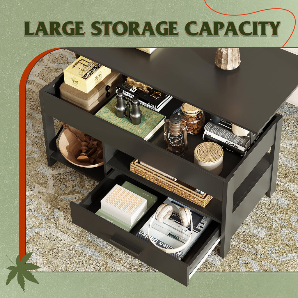 GALAXHERO Coffee Table, 39" Lift Top Coffee Table with Hidden Compartment, Storage Drawers and Storage Shelf for Living Room, Reception Room