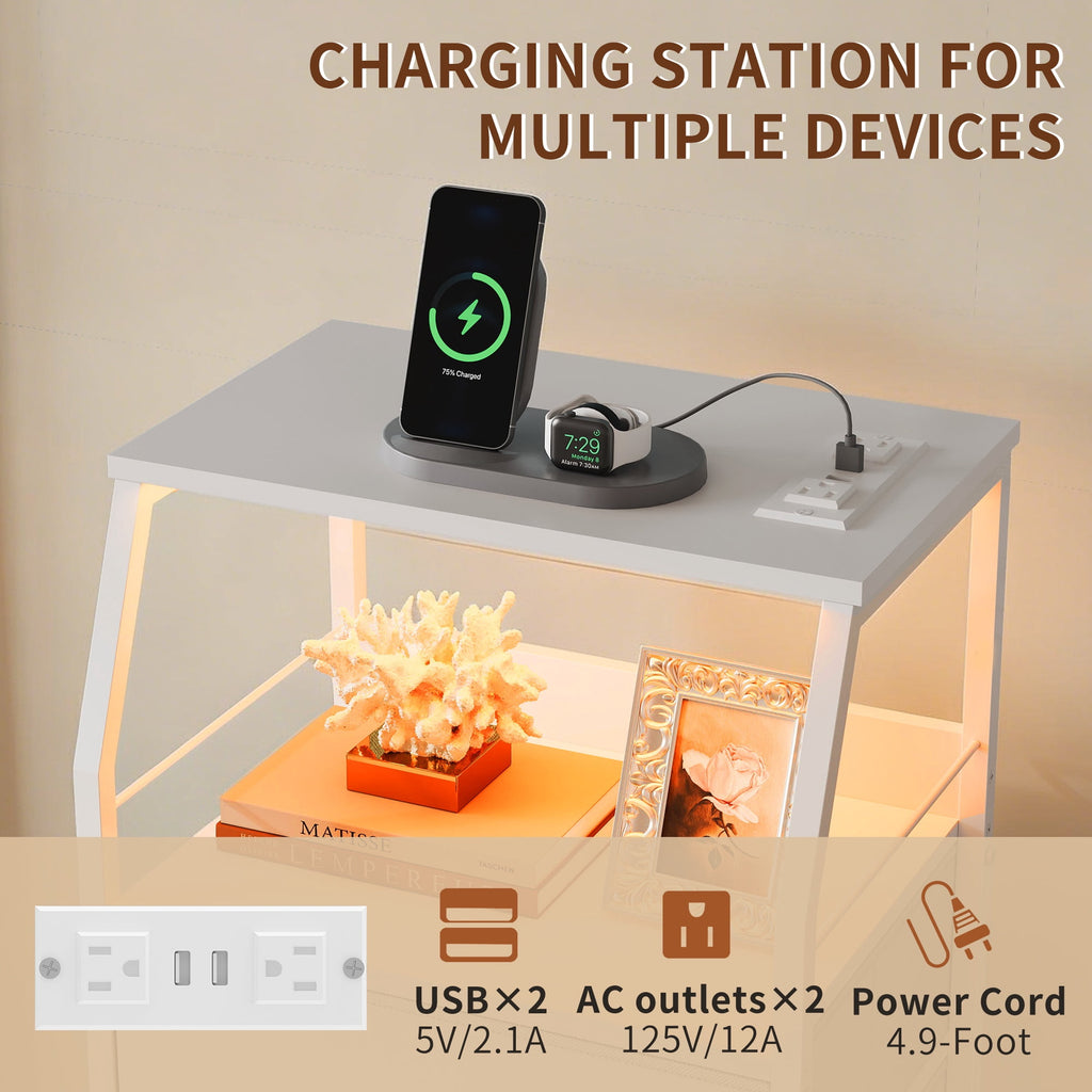 GALAXHERO 4 Drawer Dresser for Bedroom, Nightstand with Charging Station and LED, Tall Bedside Table with Storage Shelfs