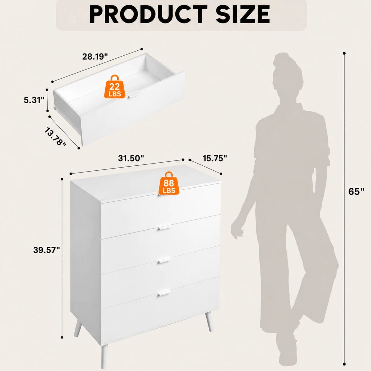 GALAXHERO 4 Drawer Dresser, Modern Chest of Drawers for Bedroom, Tall Wood Storage Organizer for Living Room, Closet, Hallway, Dorm Room