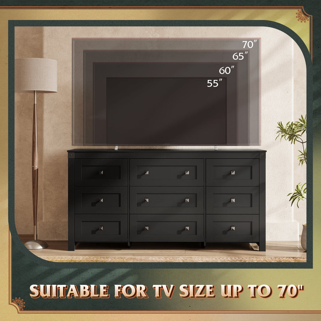 GALAXHERO Farmhouse 9 Drawer Wood Dresser, 63" Wide Storage Organizer with Double Rustic Handles, TV Stand for 70" TV, Chest of Drawers for Bedroom, Living Room