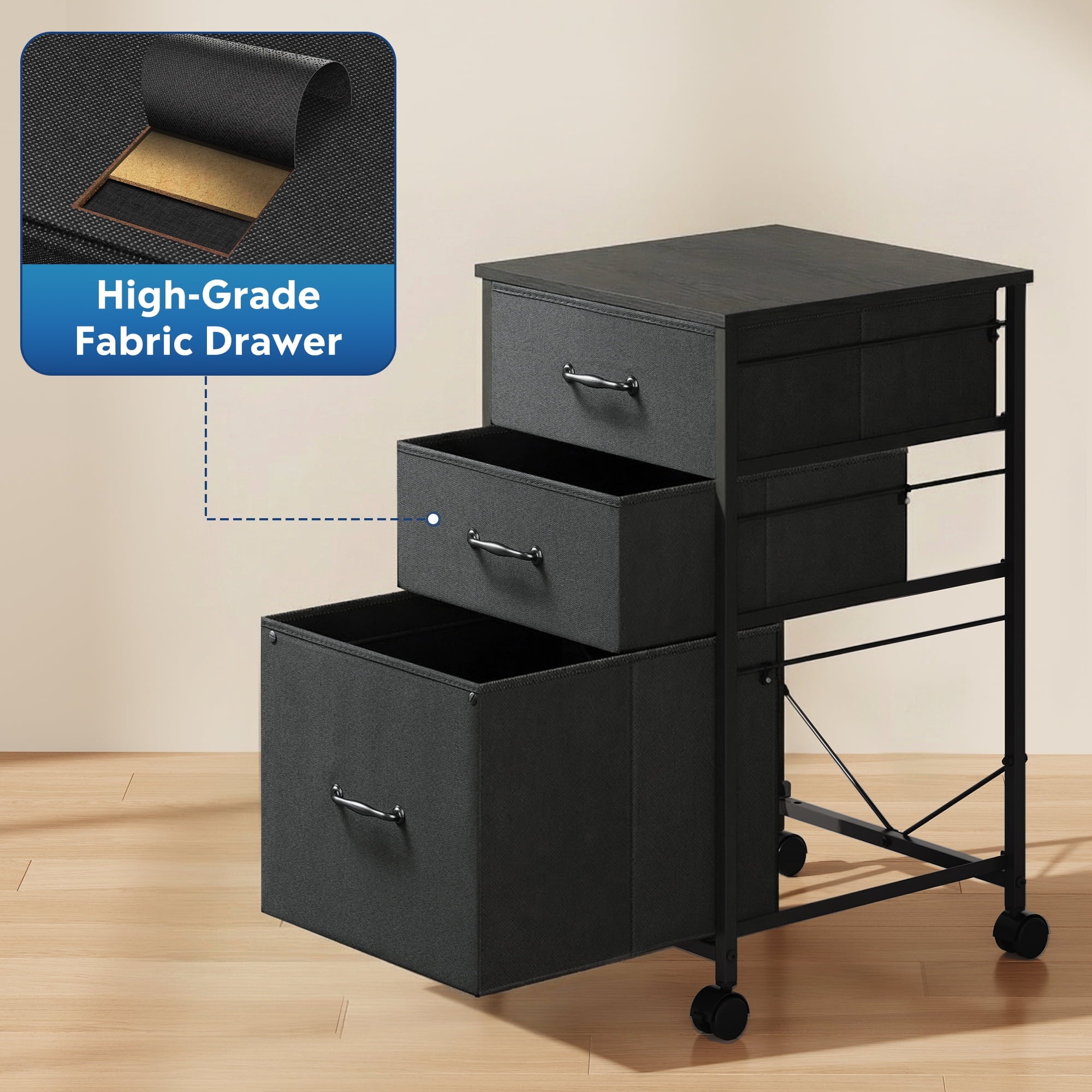 GALAXHERO 3 Drawers Mobile File Cabinet, Desk Table Cabinet Fits A4/Letter Size, Home Office Furniture,  Wood Grain