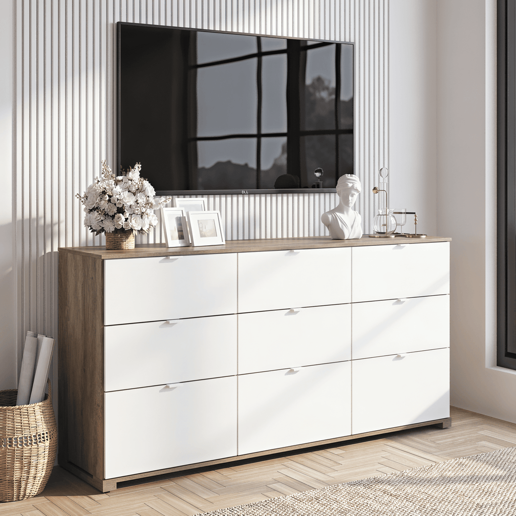 GALAXHERO 9-Drawers Dresser for Bedroom, 63" Wide Modern Dresser for Bedroom, Large Chest of Drawers with Sturdy Metal Handle, Wood Dresser for Living Room, Hallway