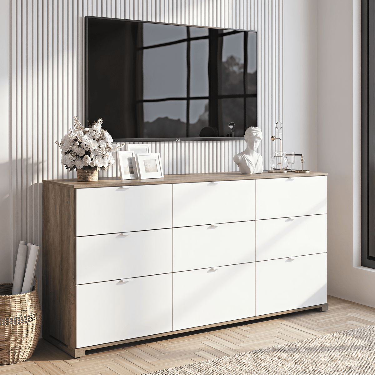 GALAXHERO 9-Drawers Dresser for Bedroom, 63" Wide Modern Dresser for Bedroom, Large Chest of Drawers with Sturdy Metal Handle, Wood Dresser for Living Room, Hallway