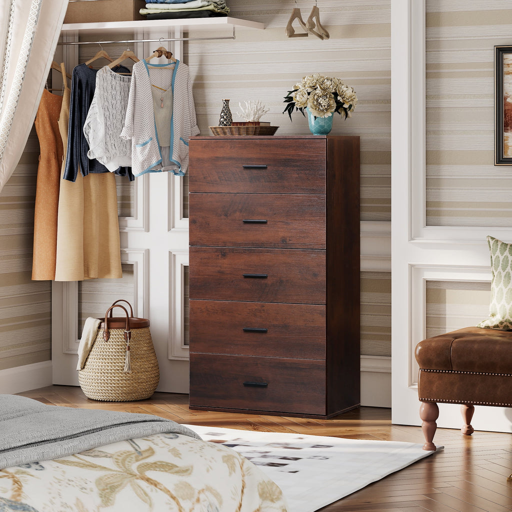 GALAXHERO 5 Drawers Dresser, Chest of Drawers for Bedroom, Tall Wood Storage Cabinet with Metal Handle for Living Room, Closet, Hallway