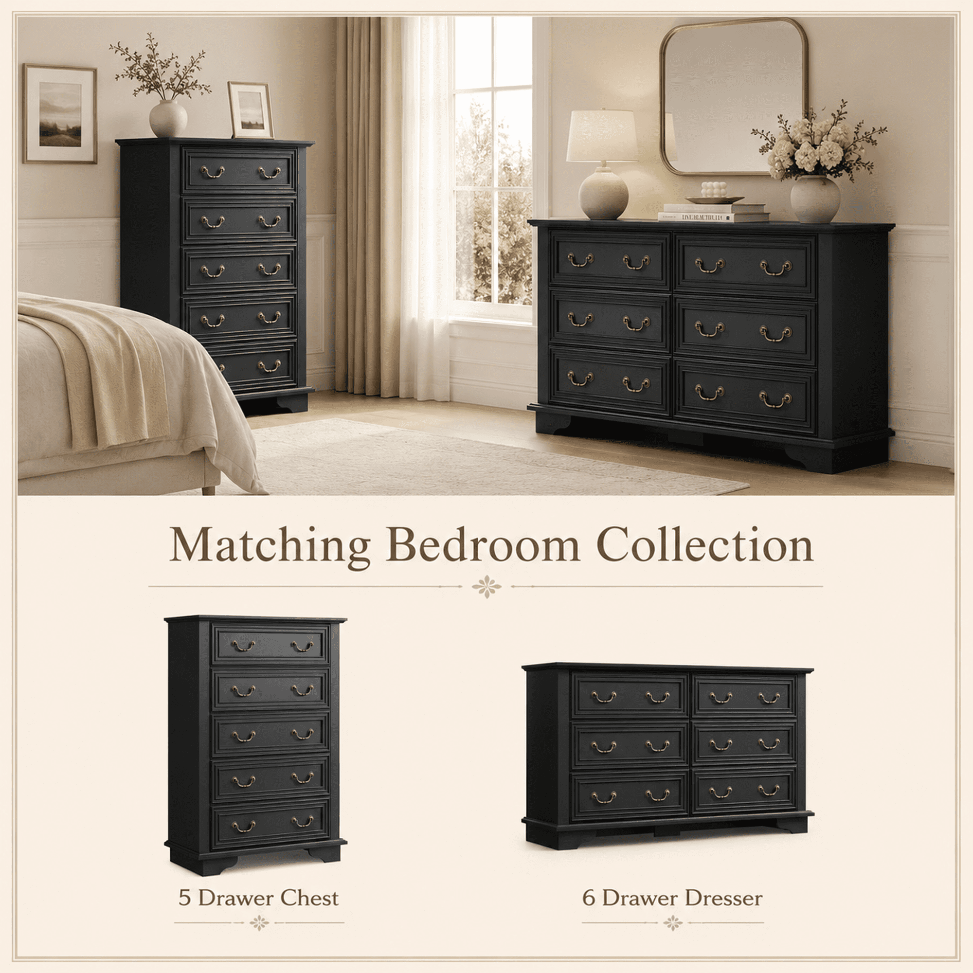 GALAXHERO Farmhouse Wood Dresser for Bedroom, Dresser with 6 Drawers, Chest of Drawers with Roman Metal Handle, TV Stand for 60 inch TV for Living Room, Hallway