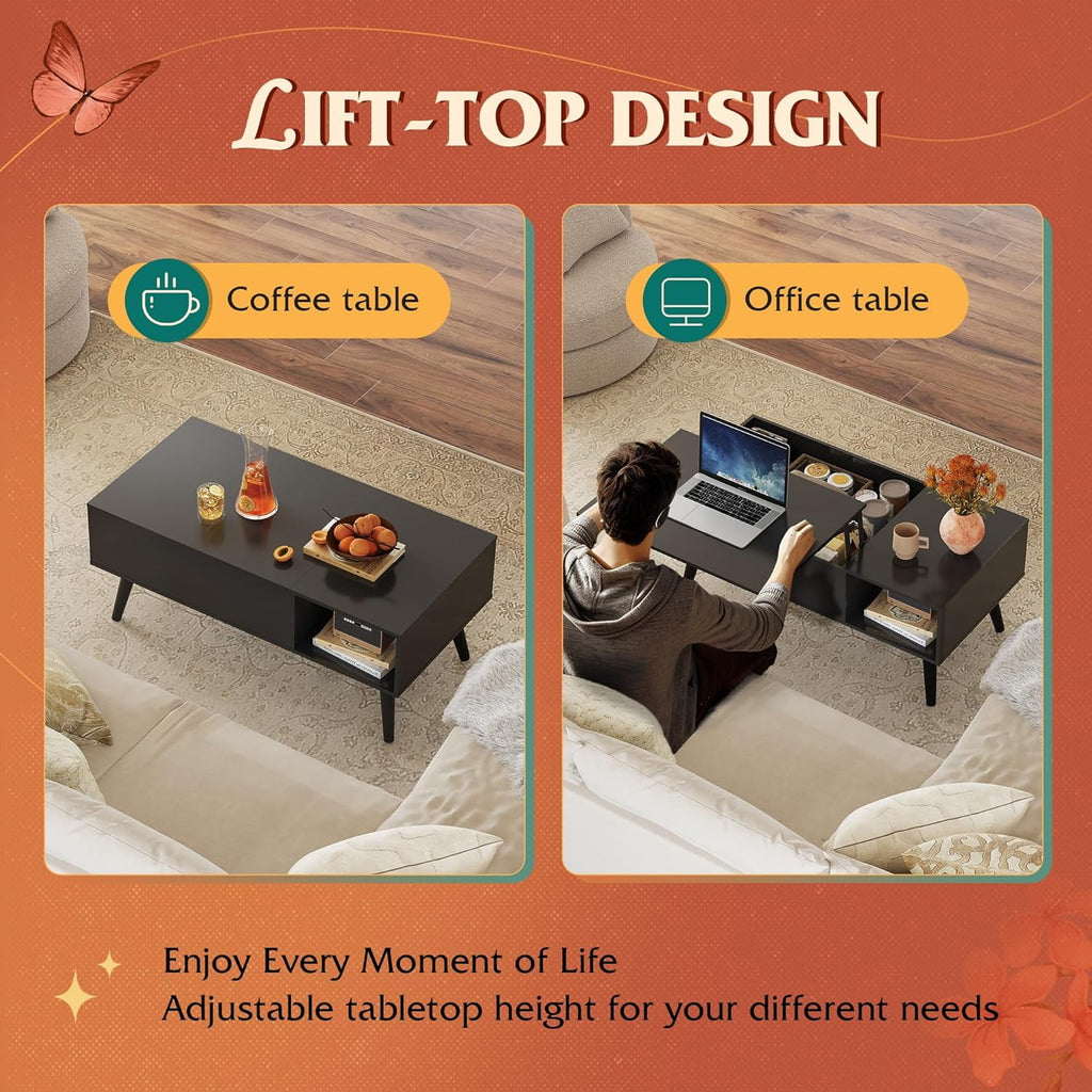GALAXHERO Lift Top Coffee Table with Storage Small Living Room Table with Storage Shelf & Hidden Compartment