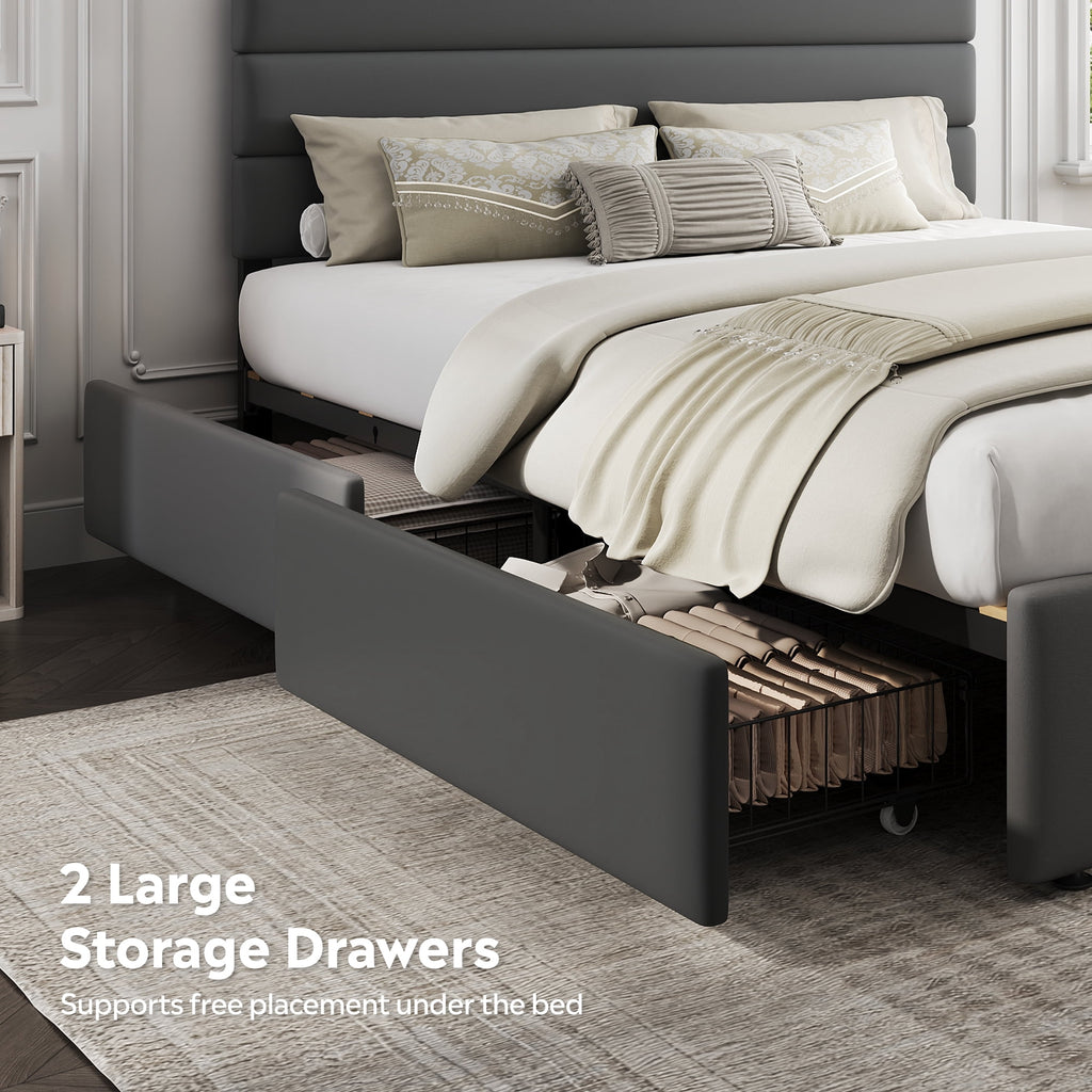 GALAXHERO King Size Upholstered Bed Frame with 4 Storage Drawers and Headboard, Velvet Platform Bedframe, Sturdy Metal & Wooden Slats Support, No Box Spring Needed, Easy Assembly