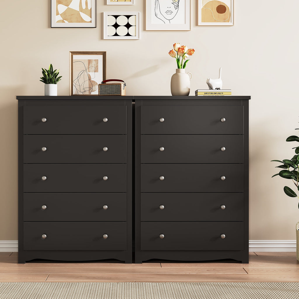 GALAXHERO 5 Drawer Dresser for Bedroom, Retro Wood Chest of Drawers, Tall Dresser with Round Metal Handle for Living Room, Hallway, Closet