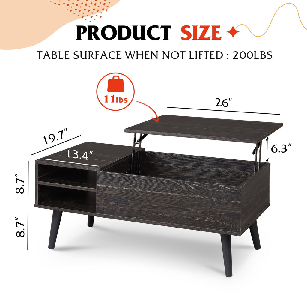 GALAXHERO Coffee Table with Removable Storage Shelves Lift Top Small Coffee Table for Living Room