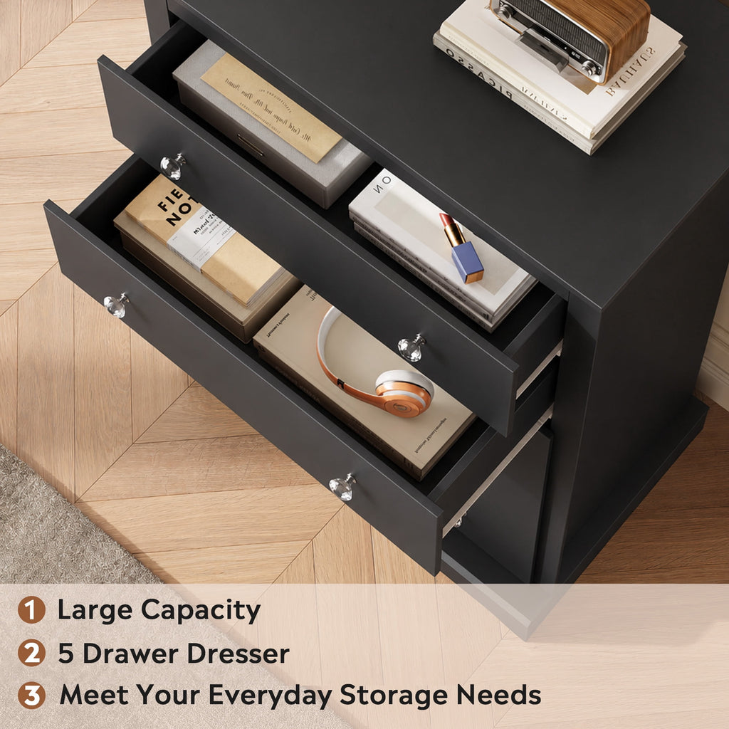 GALAXHERO 5 Drawer Dresser for Bedroom, Retro Wood Chest of Drawers, Tall Dresser with Round Metal Handle for Living Room, Hallway, Closet