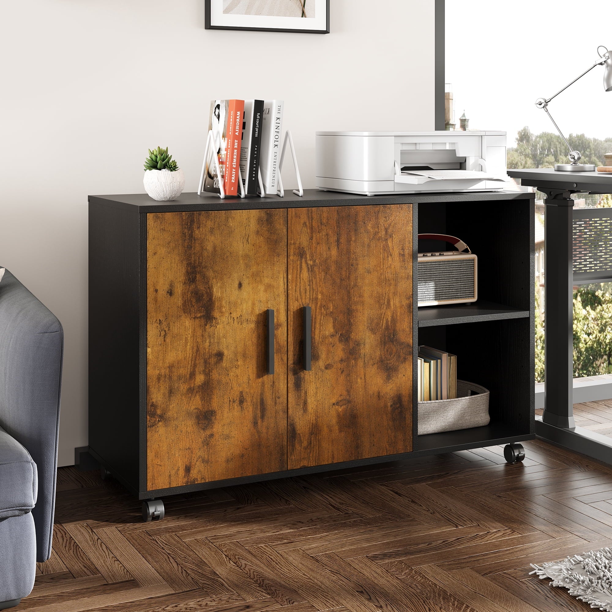 GALAXHERO Wood Storage Cabinets with Doors and Shelves, Lateral File Cabinet & Printer Stand with Storage for Home Office