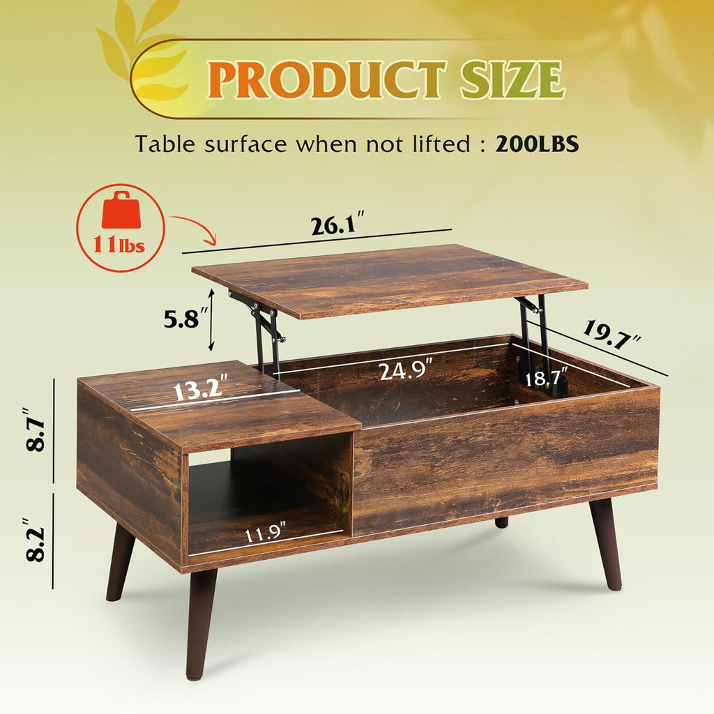 GALAXHERO Lift Top Coffee Table with Storage Small Living Room Table with Storage Shelf & Hidden Compartment
