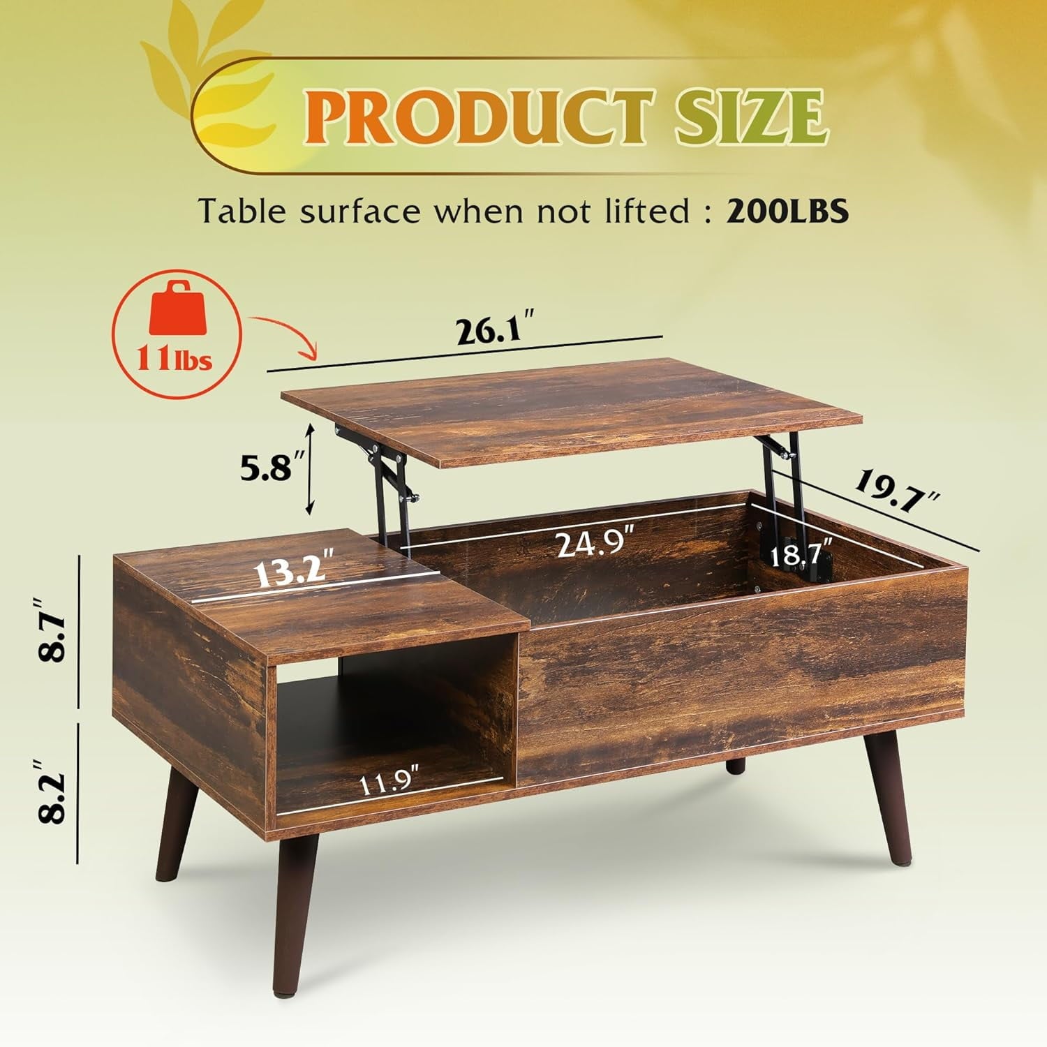 GALAXHERO Lift Top Coffee Table with Storage Small Living Room Table with Storage Shelf & Hidden Compartment