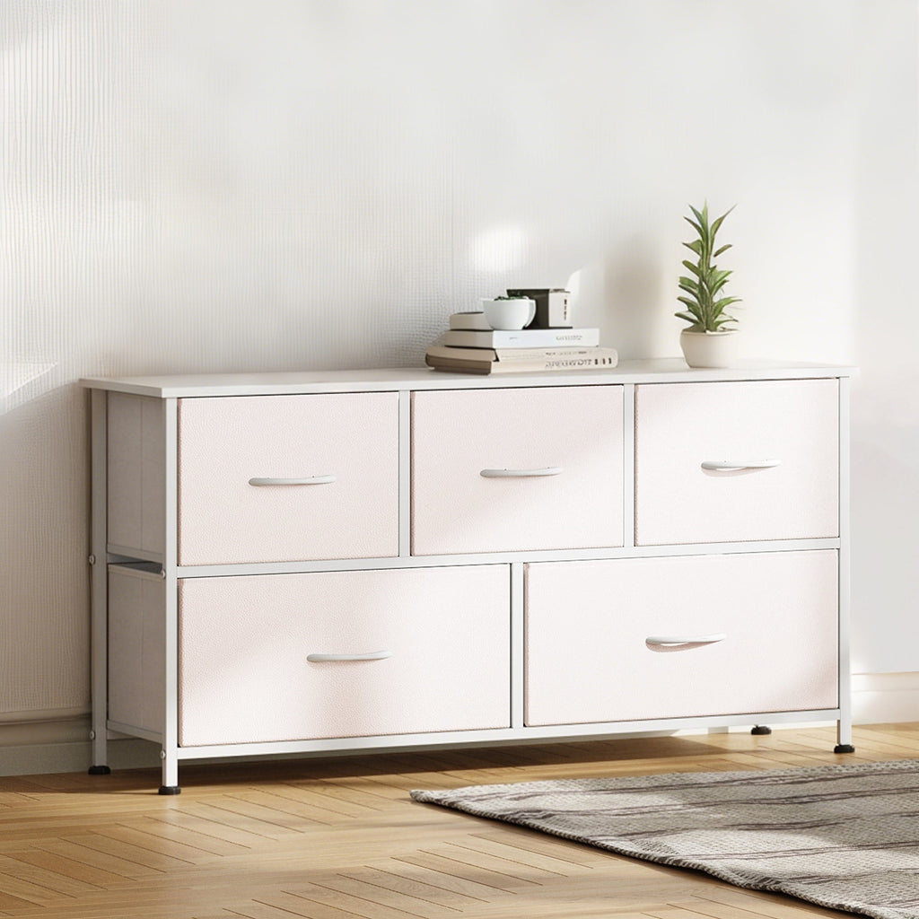 GALAXHERO 5-Drawer Dressers for Bedroom, Wide Chest of Drawers Nightstand Storage Tower with Fabric Bins for Closet, Living Room, Hallway