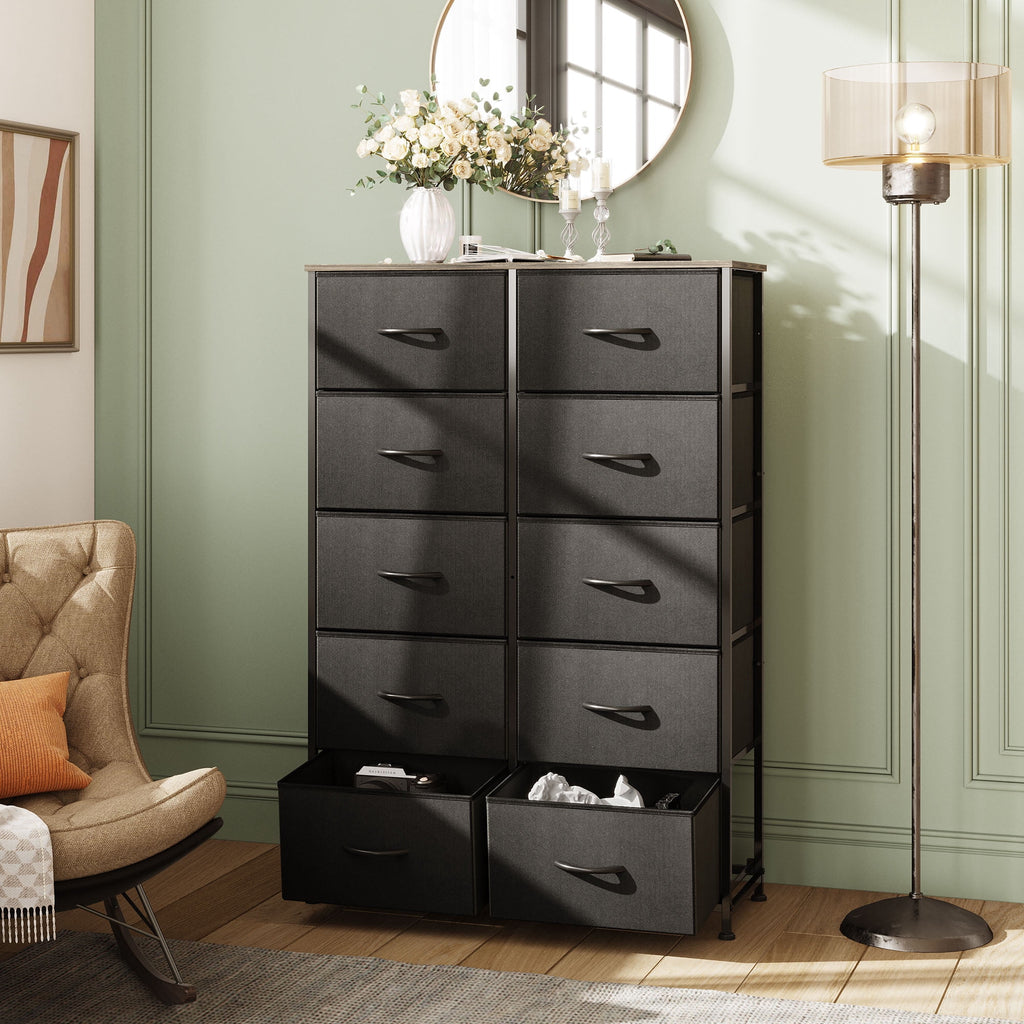 GALAXHERO Tall Dresser 10 Fabric Drawers, Storage Tower with Cabinet, Metal Frame, Wooden Top, Organizer Units for Bedroom, Living Room, Closet, Clothing