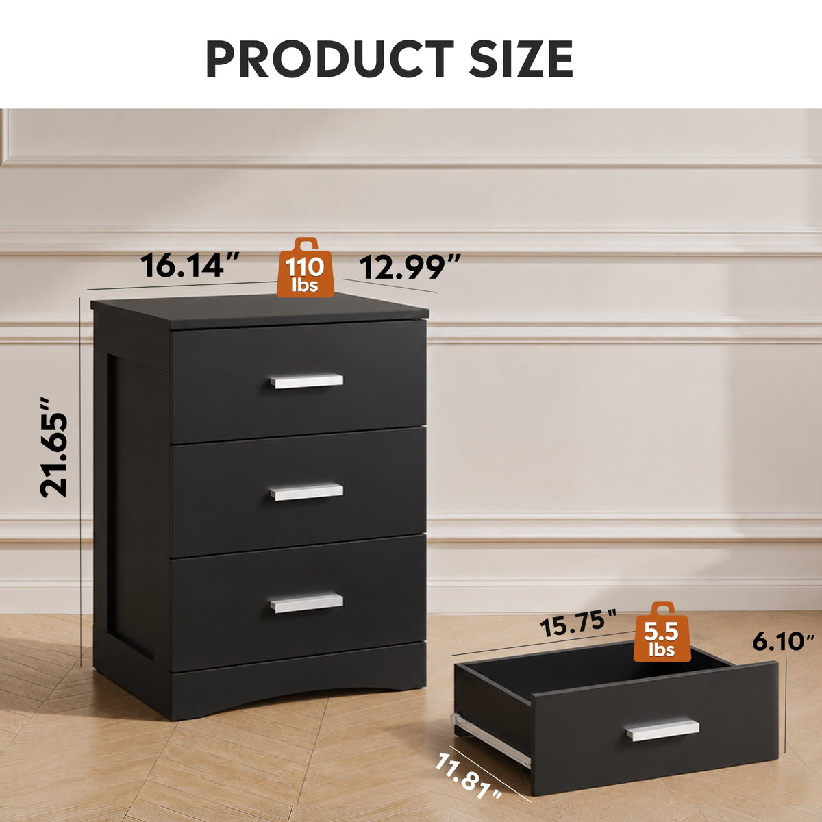 GALAXHERO 3 Drawer Night Stands for Bedroom, Tall Nightstand with Storage Cabinets, Wooden Bedside Table for Living Room Dorm