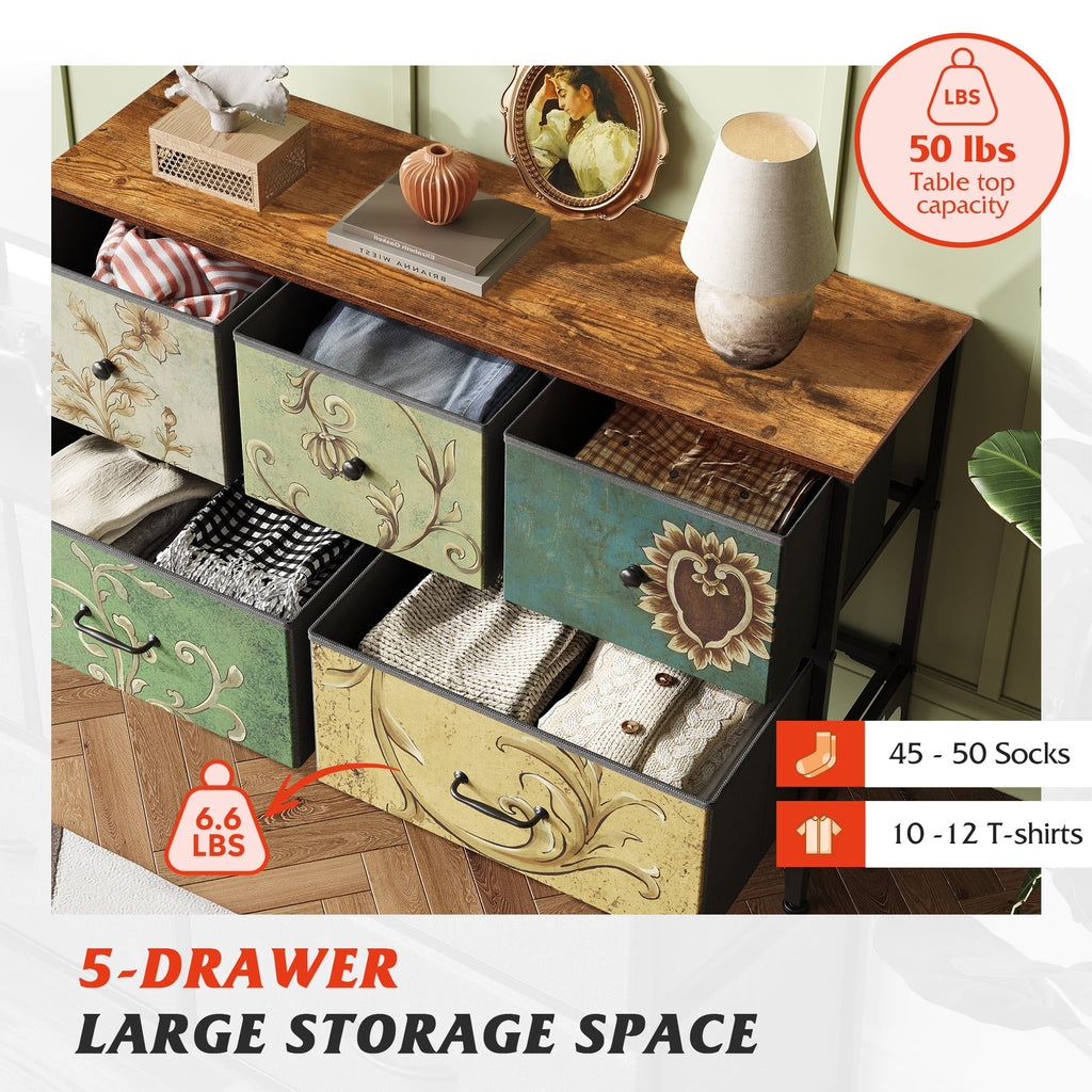 GALAXHERO 5-Drawer Wide Fabric Dresser Storage Organizer Unit, Chest of Drawers with Fabric Bins for Bedroom, Closet, Living Room, Hallway