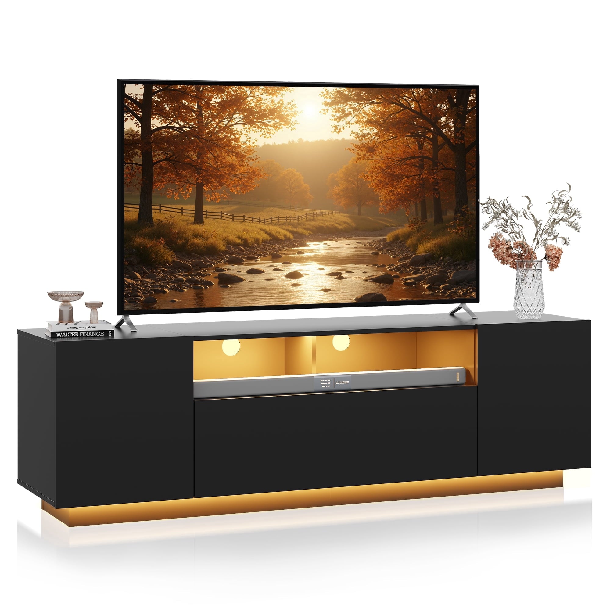 GALAXHERO  TV Stand for TVs up to 65”, Entertainment Center with LED Lights & Drawer, Modern TV Console with Storage for Living Room Bedroom