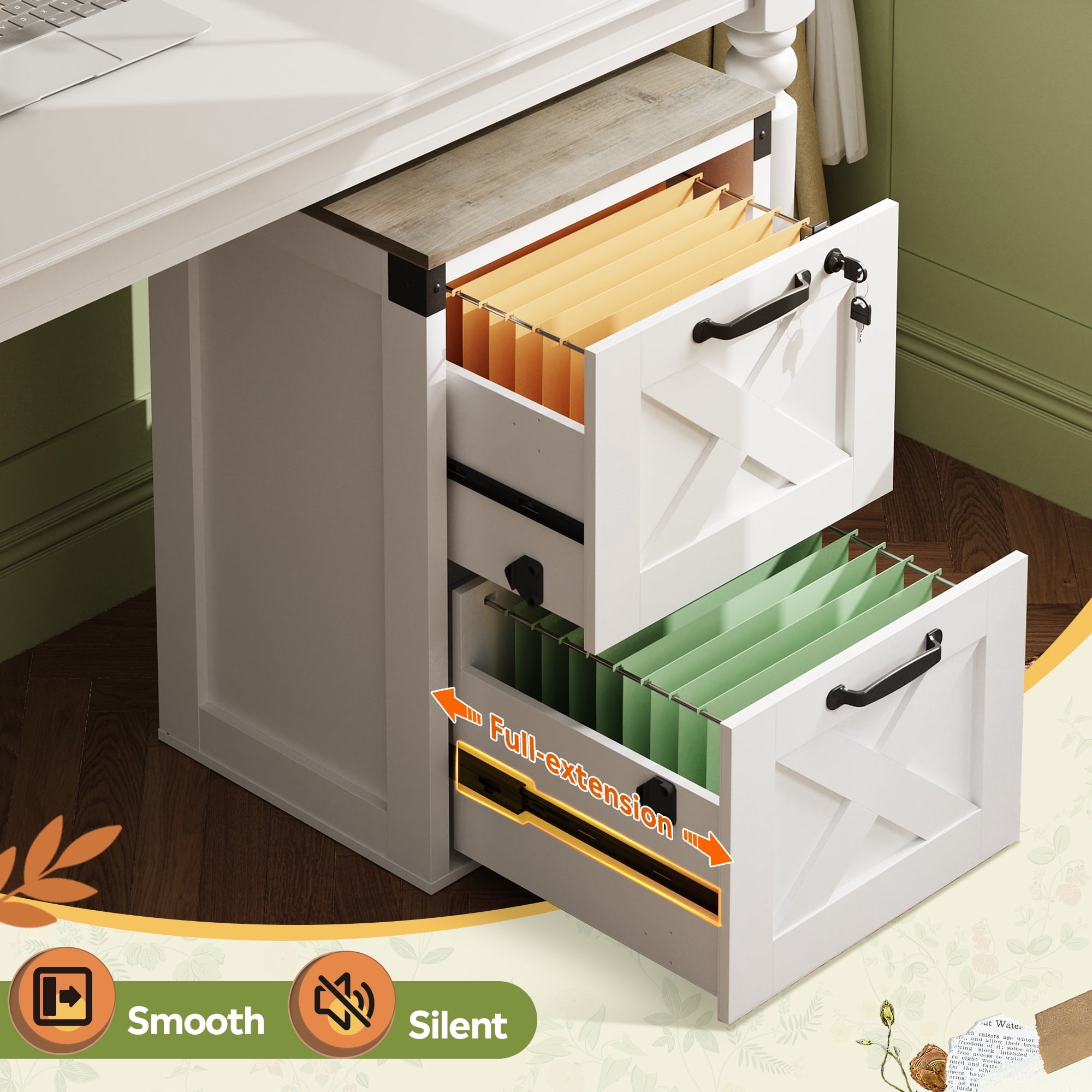 GALAXHERO 2 Drawer File Cabinets with Lock, Wood Filing Cabinet for Home Office, Farmhouse Office Organizer