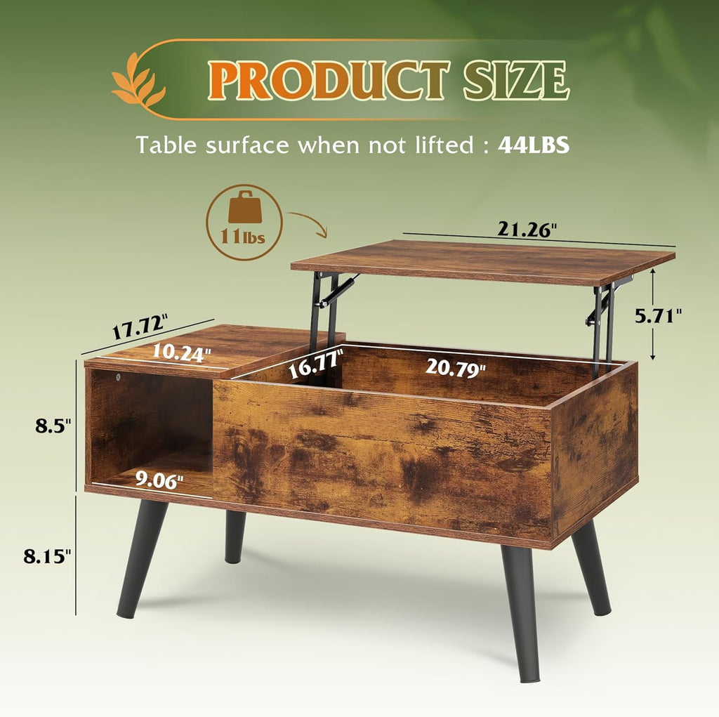 GALAXHERO 31.5" Coffee Table for Living Room Small Coffee Table with Shelf & Hidden Compartment Lift Top Modern Wooden Dining Center Table with Storage