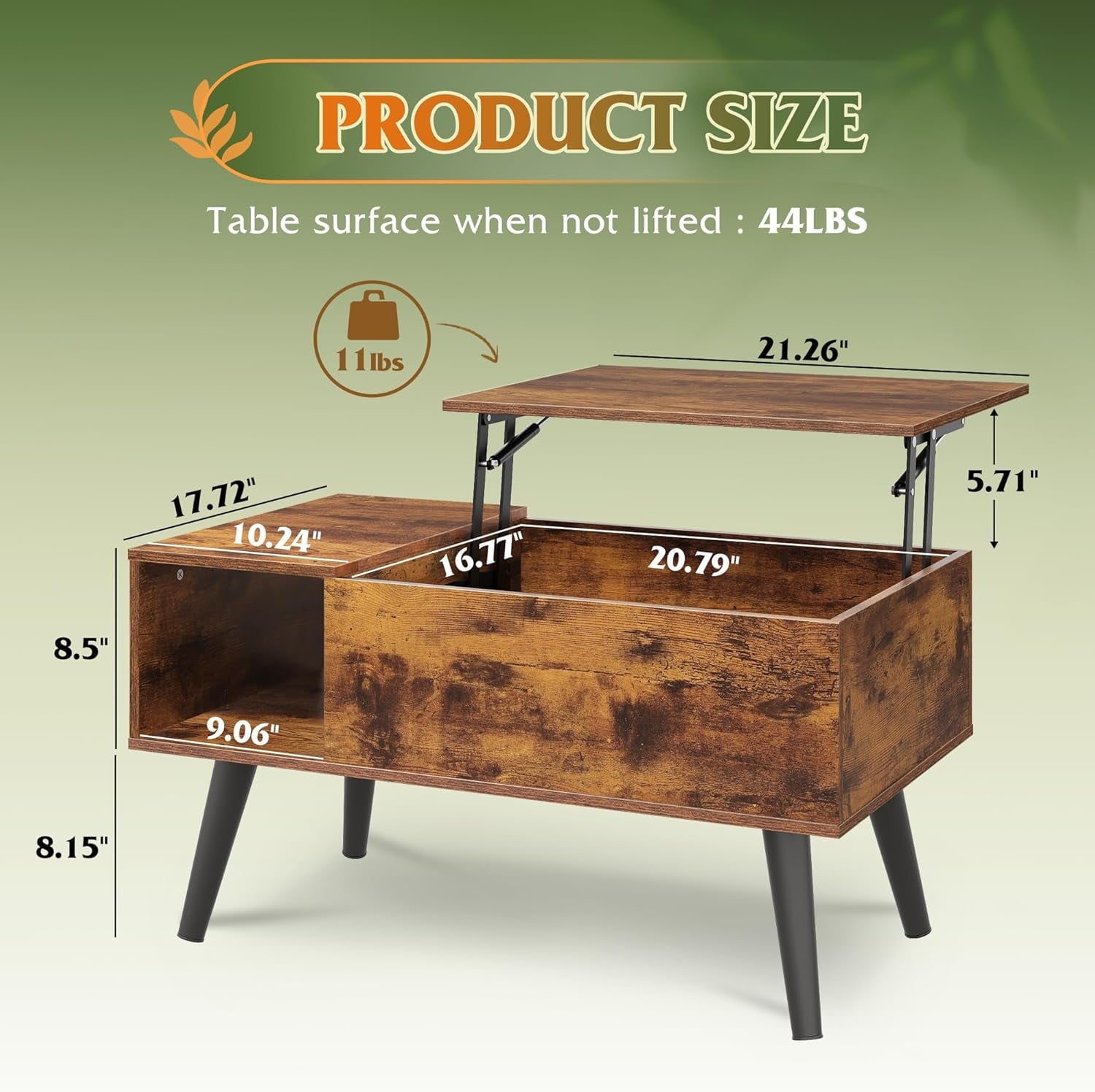 GALAXHERO 31.5" Coffee Table for Living Room Small Coffee Table with Shelf & Hidden Compartment Lift Top Modern Wooden Dining Center Table with Storage
