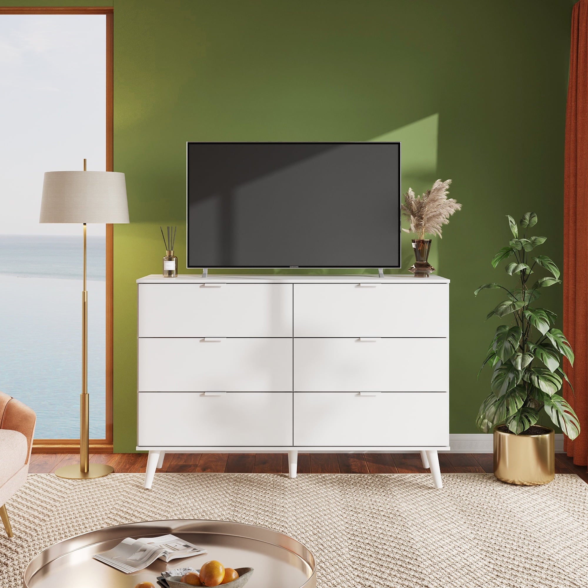 GALAXHERO 6 Drawer Wood Dresser, 47.2" Wide Chest of Drawer with Metal Handles, TV Stand for 55" TV, Double Dresser for Bedroom, Living Room, Hallway, Closet