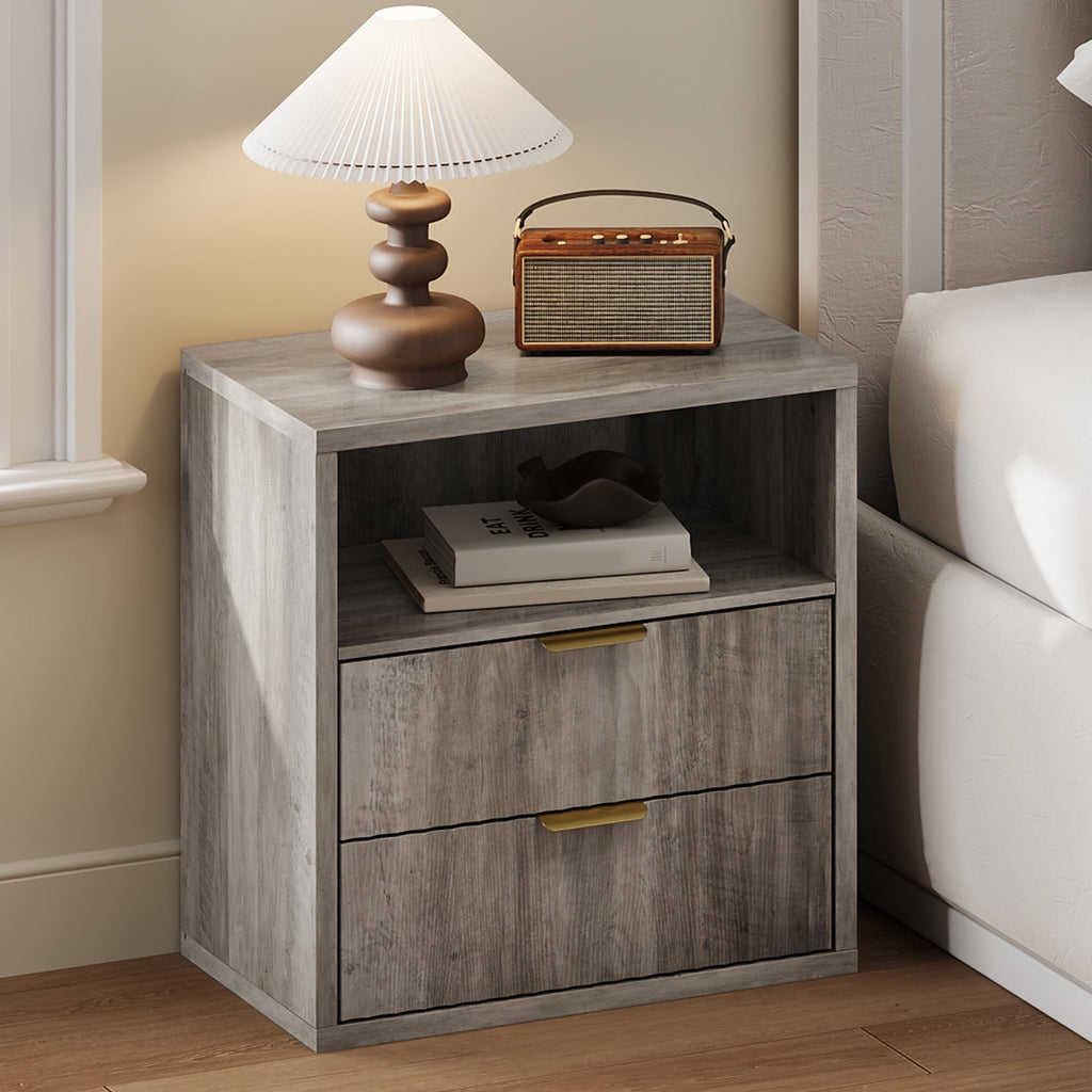 GALAXHERO 2 Drawer Nightstands Set of 2, Wood Fluted End Table with Open Shelf, Mid Century Modern Bedside Tables for Bedroom, Living Room