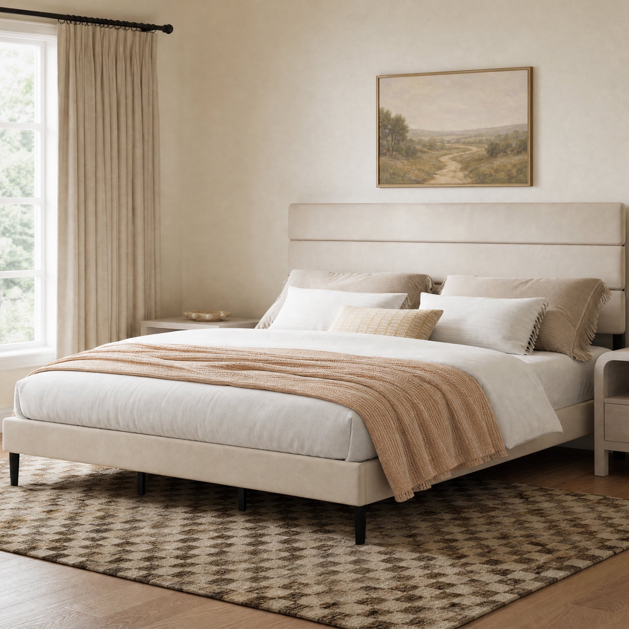 GALAXHERO Upholstered Bed Frame, King Size Bed Frame with Headboard, Platform Bed with Wood Slats, 1500LBS Mattress Foundation, No Box Spring Needed, Easy Assembly, Velvet