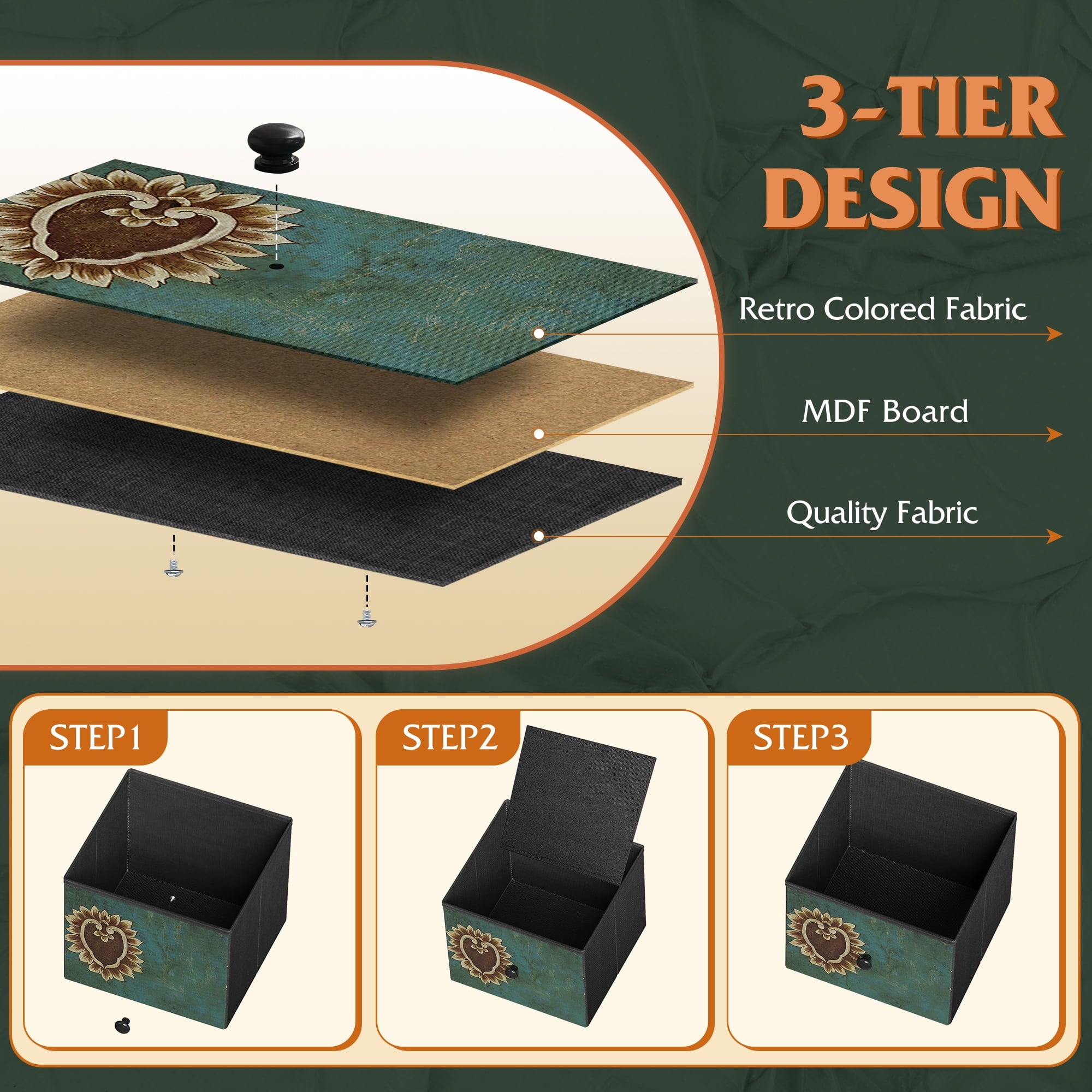 GALAXHERO 5-Drawer Wide Fabric Dresser Storage Organizer Unit, Chest of Drawers with Fabric Bins for Bedroom, Closet, Living Room, Hallway, Floral Painted