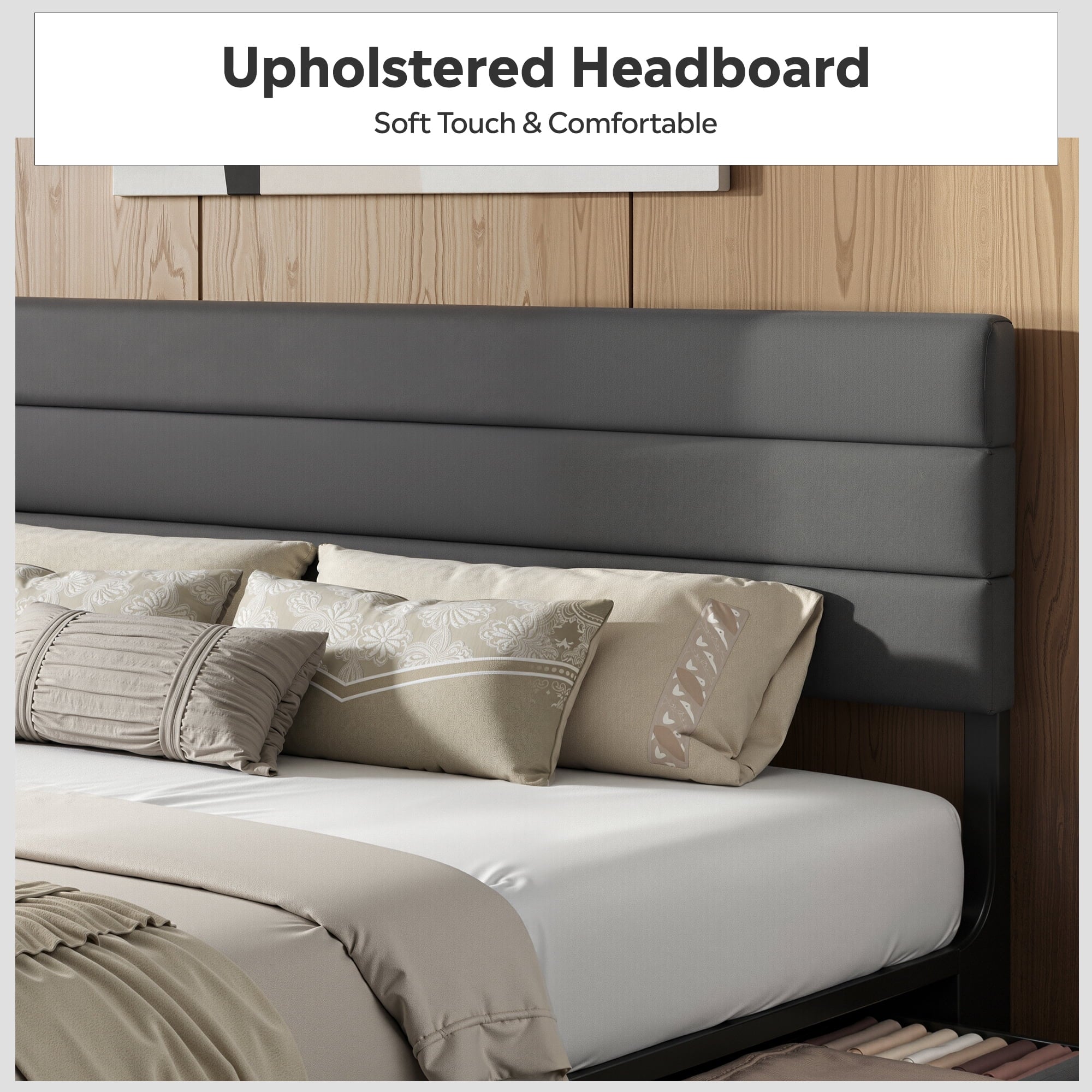 GALAXHERO King Size Upholstered Bed Frame with 4 Storage Drawers and Headboard, Velvet Platform Bedframe, Sturdy Metal & Wooden Slats Support, No Box Spring Needed, Easy Assembly