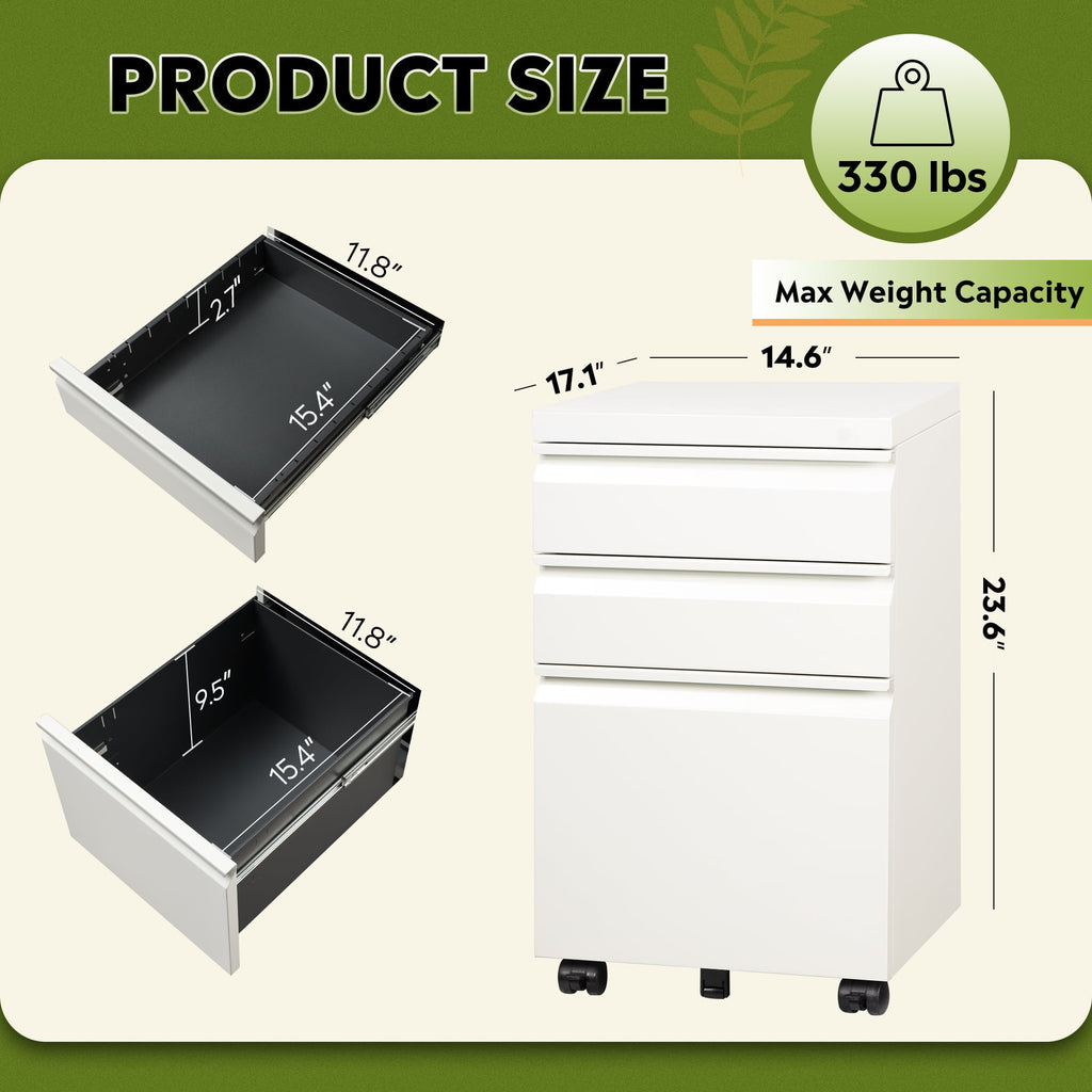 GALAXHERO 3 Drawer Metal File Cabinet with Lock(No Assembly), Mobile Printer Cabinet & Small Under Desk Filing Cabinet for Home Office, Fits Legal/Letter/A4