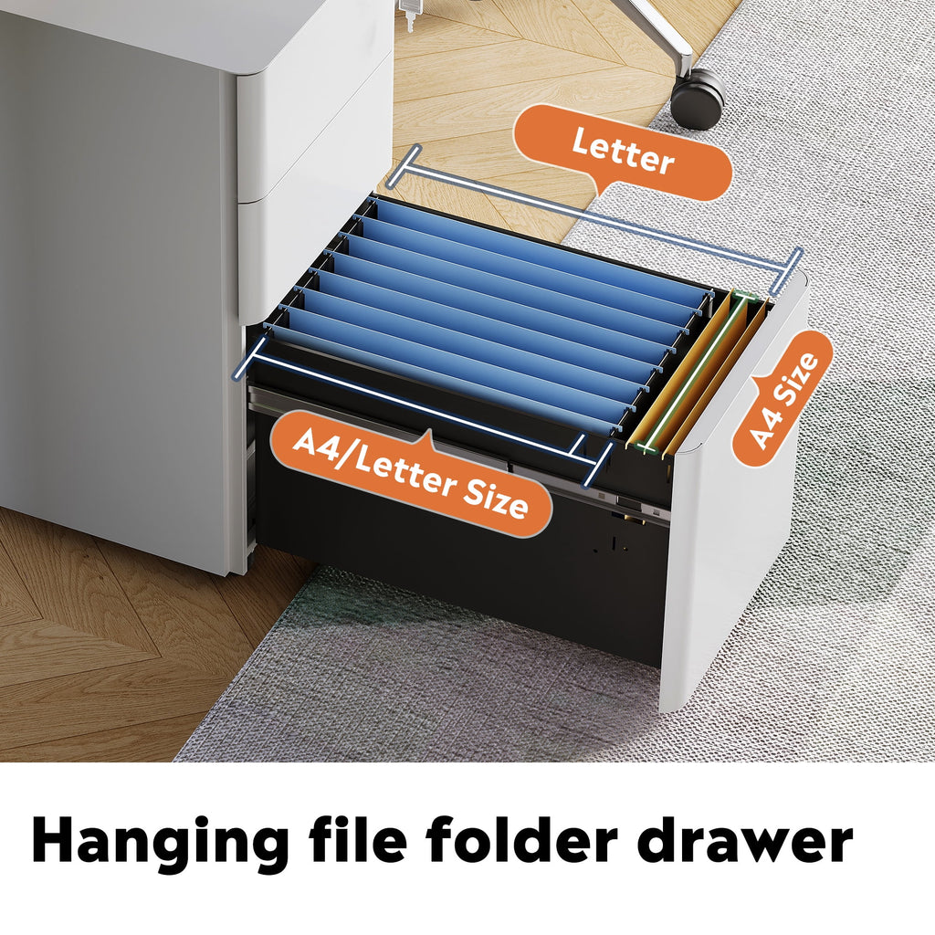 GALAXHERO 3 Drawer Metal File Cabinet with Lock, Vertical Rolling Filing Cabinet for Home Office, Fits A4/Letter/Legal