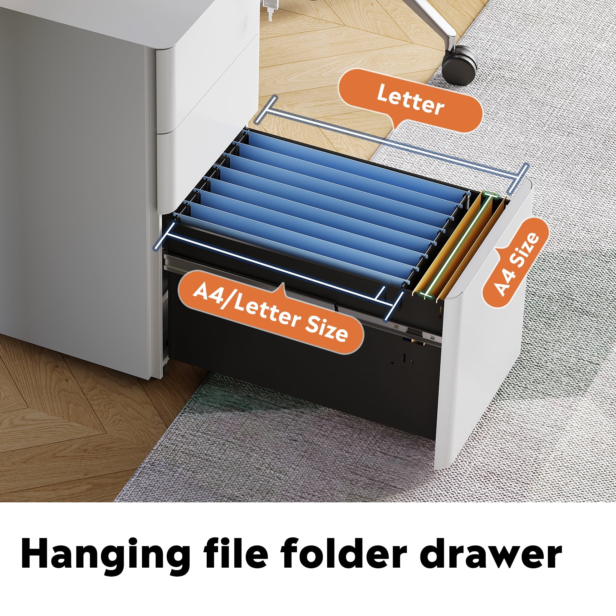 GALAXHERO 3 Drawer Metal File Cabinet with Lock, Vertical Rolling Filing Cabinet for Home Office, Fits A4/Letter/Legal