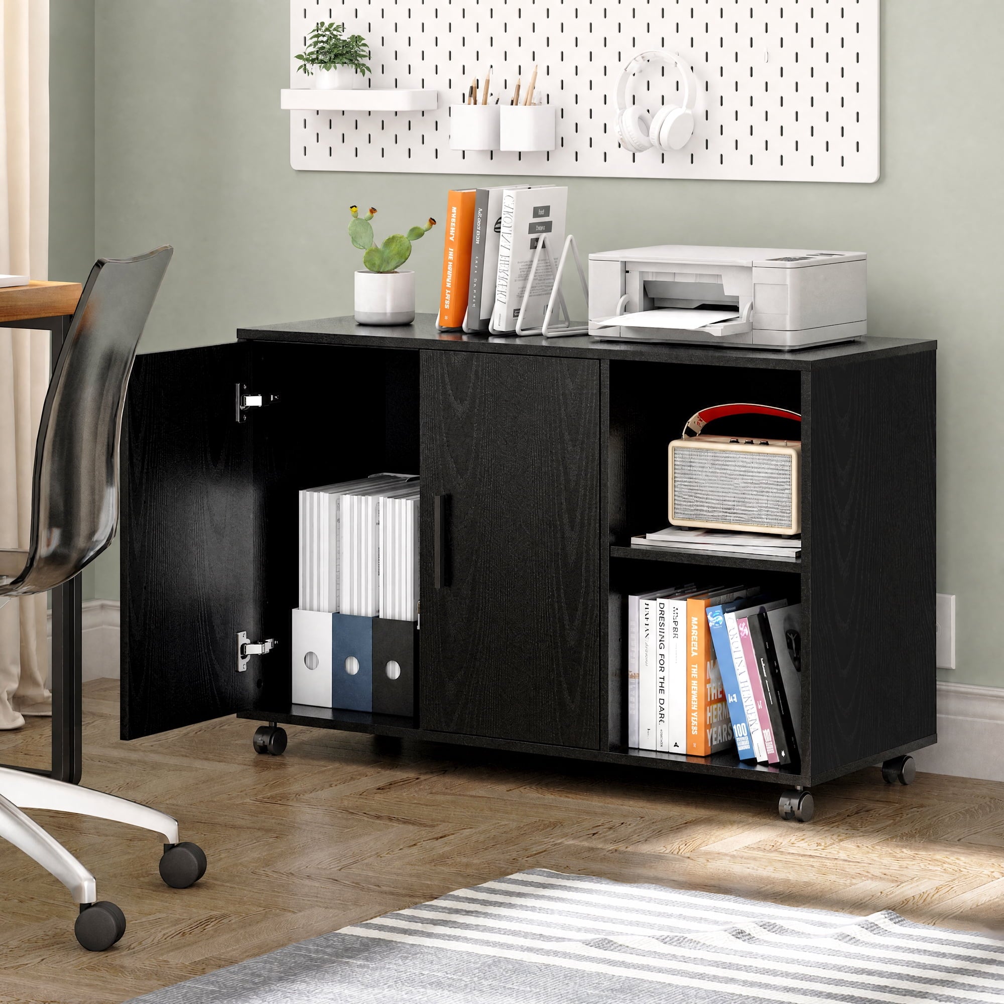 GALAXHERO Wood Storage Cabinets with Doors and Shelves, Lateral File Cabinet & Printer Stand with Storage for Home Office