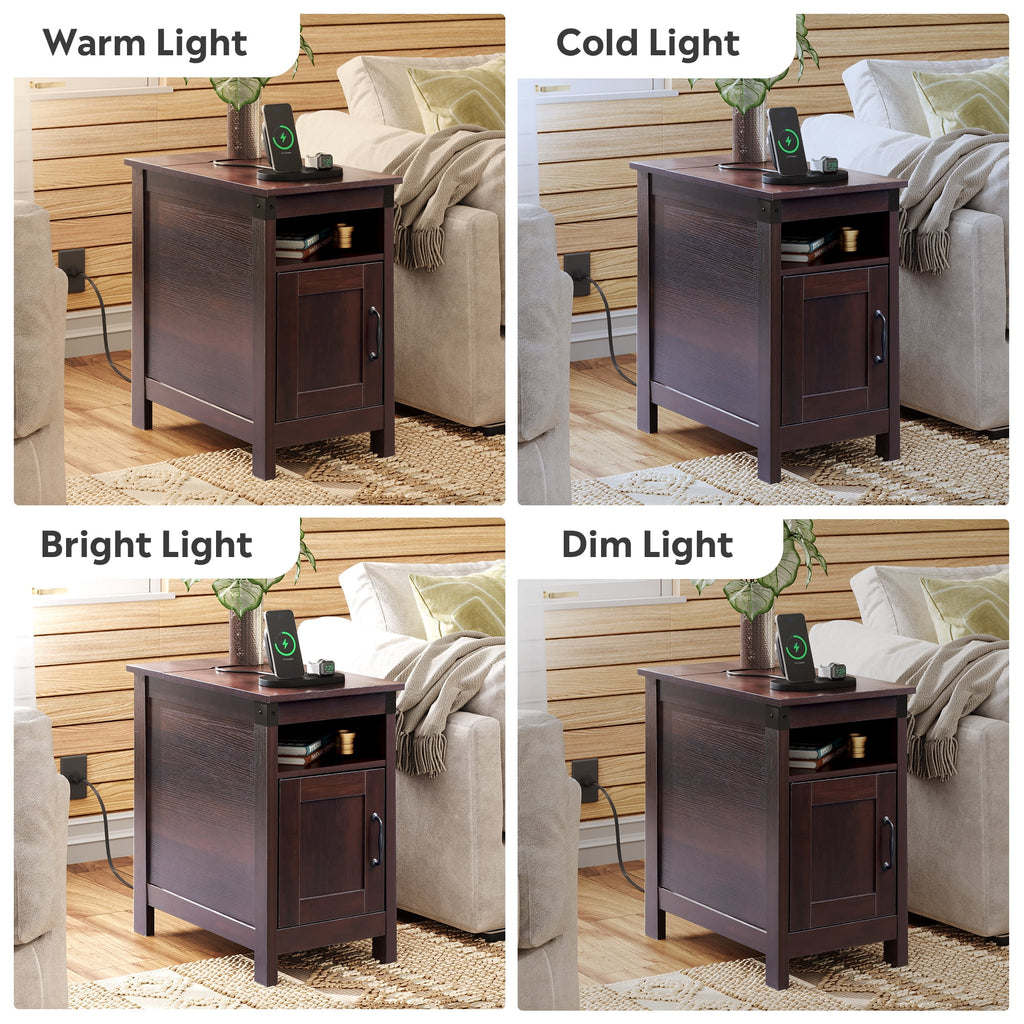 GALAXHERO Set of 2 Narrow End Tables with Charging Station, Side Tables for Small Spaces, USB Ports & Outlets, Nightstands with Storage for Living Room & Couch, Espresso Finish
