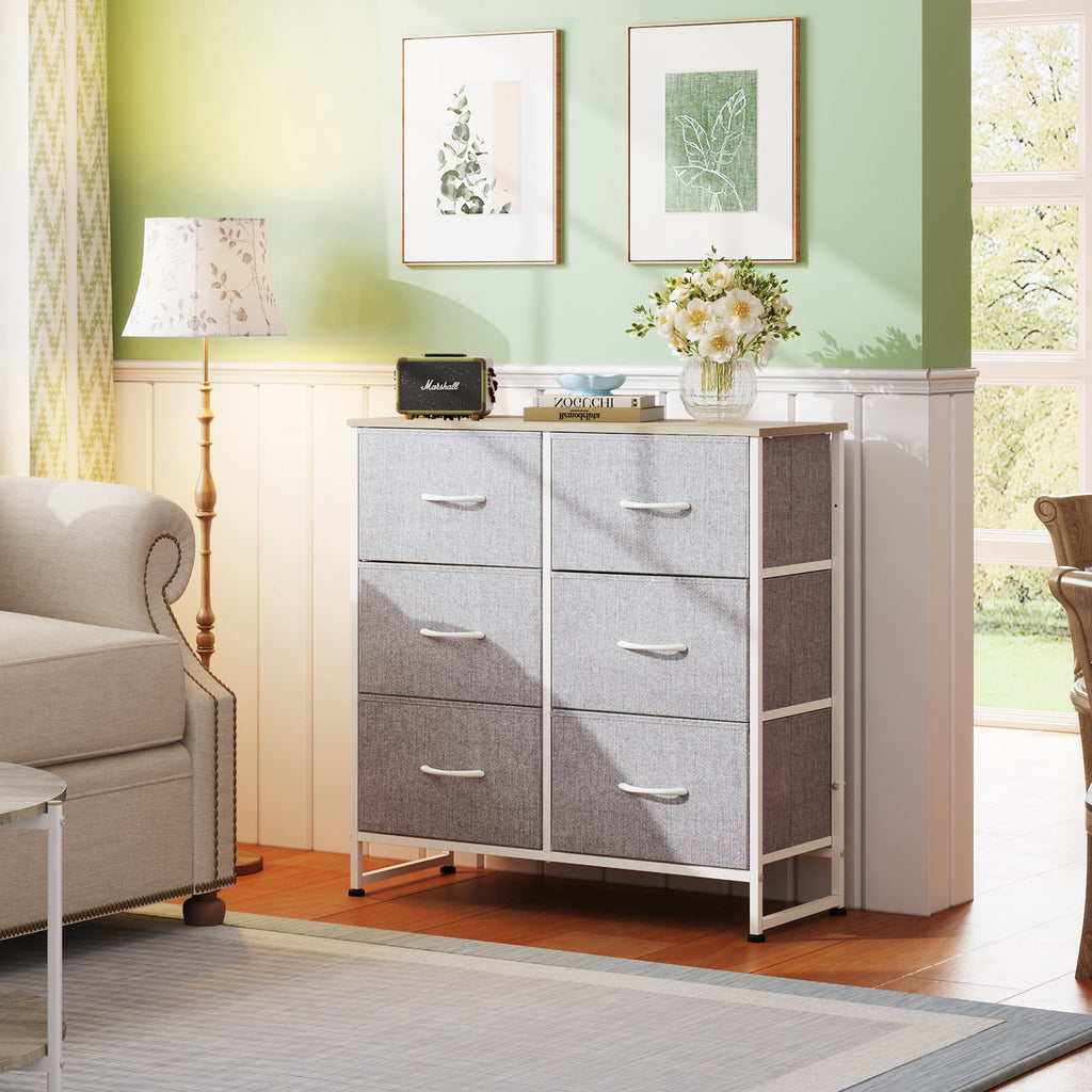 GALAXHERO 6 Drawer Dresser, Black Fabric Double Dresser, Storage Tower with Fabric Bins, Chest of Drawers for Bedroom, Closet, Living Room, Hallway