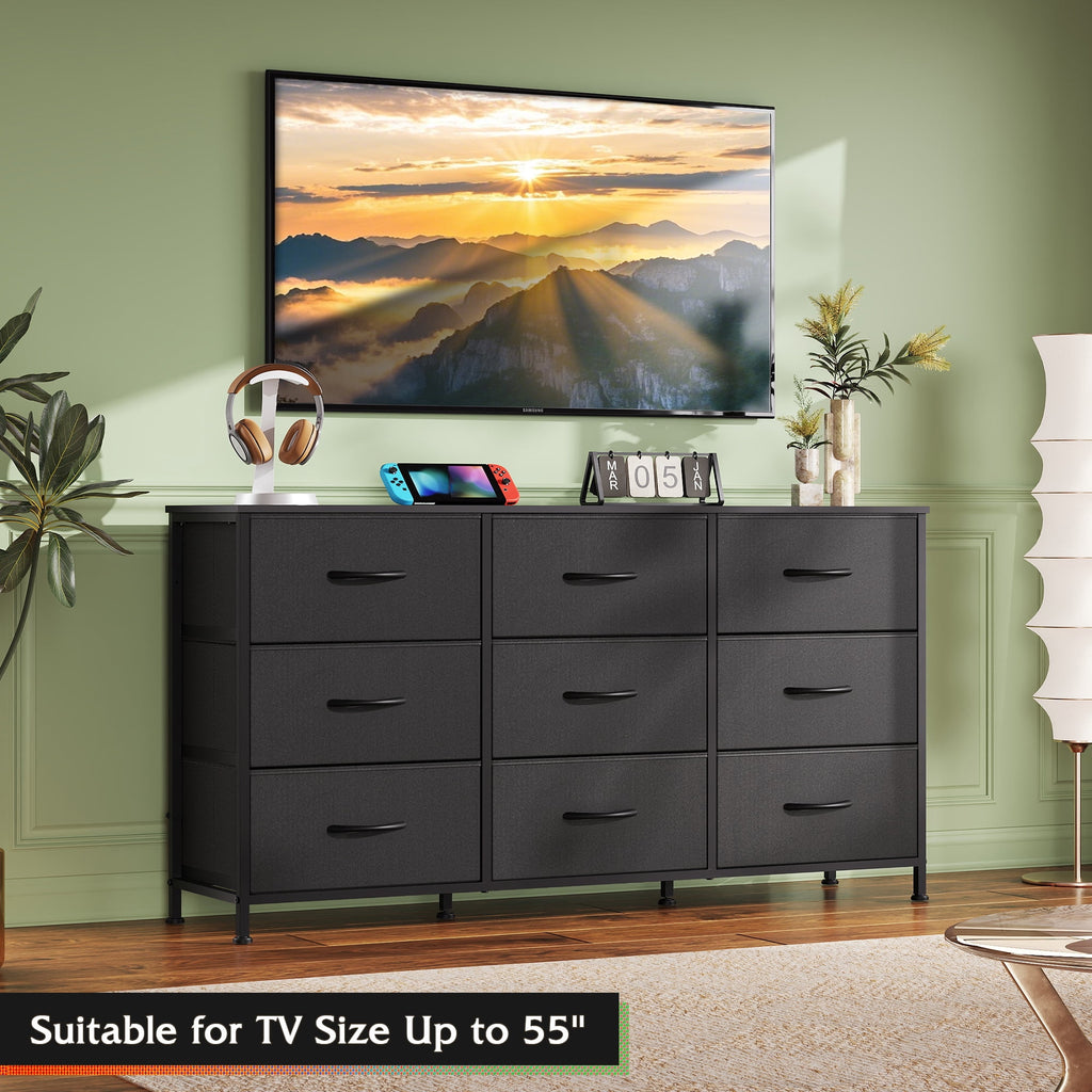 GALAXHERO Fabric Dresser for Bedroom, 9 Drawers Dresser with Wood Top, TV Stand for 55'' TV,  Chest of Drawers for Closet, Living Room,  47''W