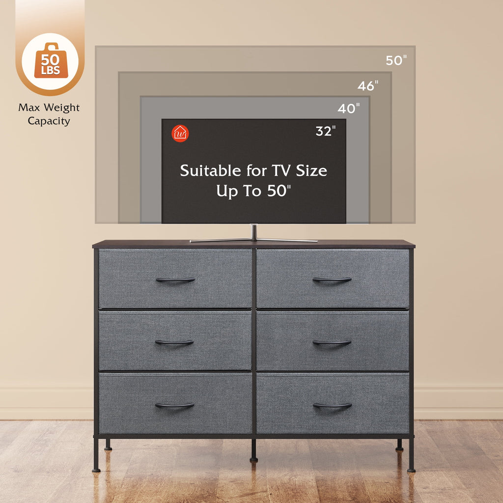GALAXHERO 6-Drawer Fabric Dresser, 50-Inch TV Stand Wide Chest of Drawers for Bedroom, Closet, Living Room