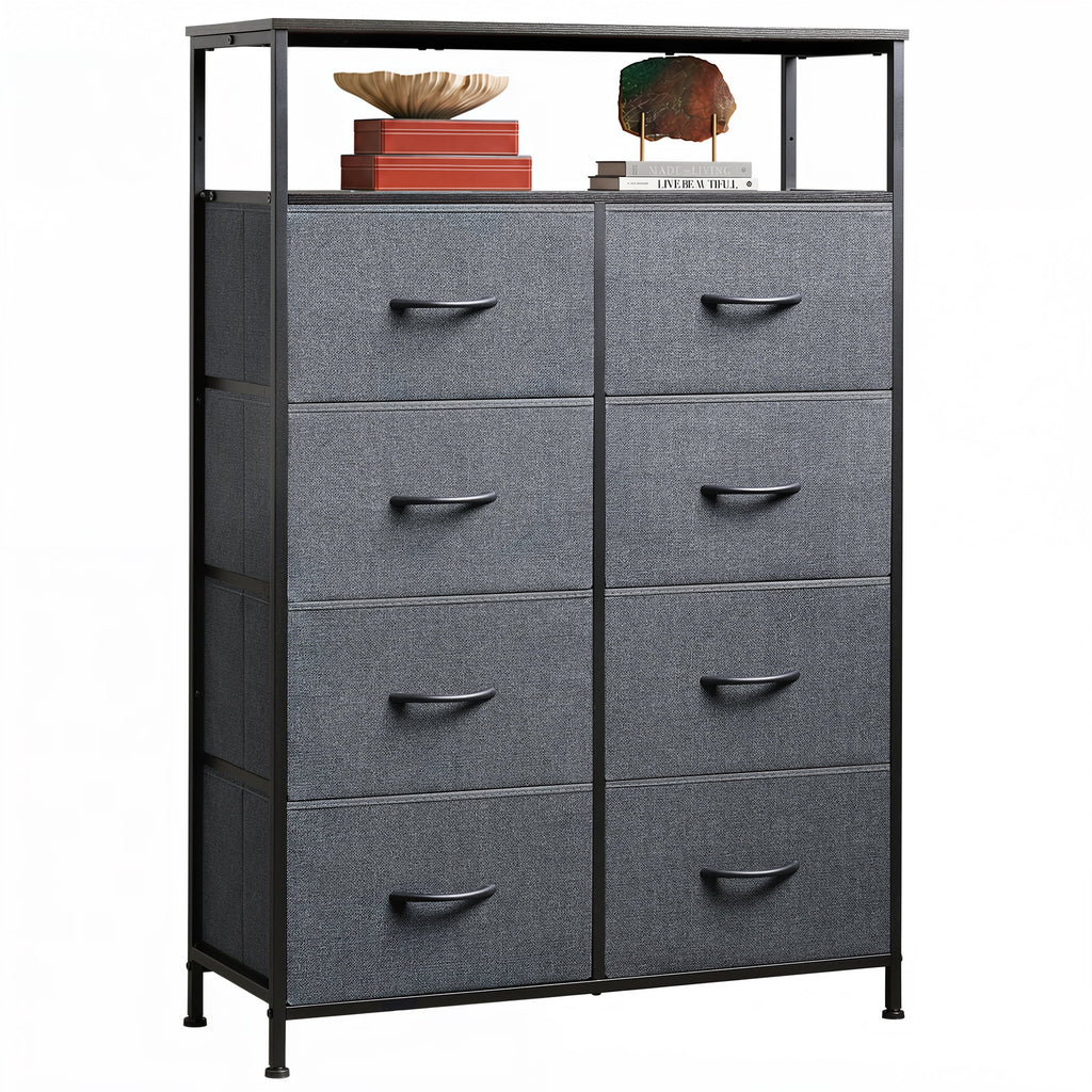 GALAXHERO 8-Drawer Fabric Dresser with Open Shelves, Tall Chest of Drawers with Wooden Top, Storage Tower for Entryway, Bedroom & Closet