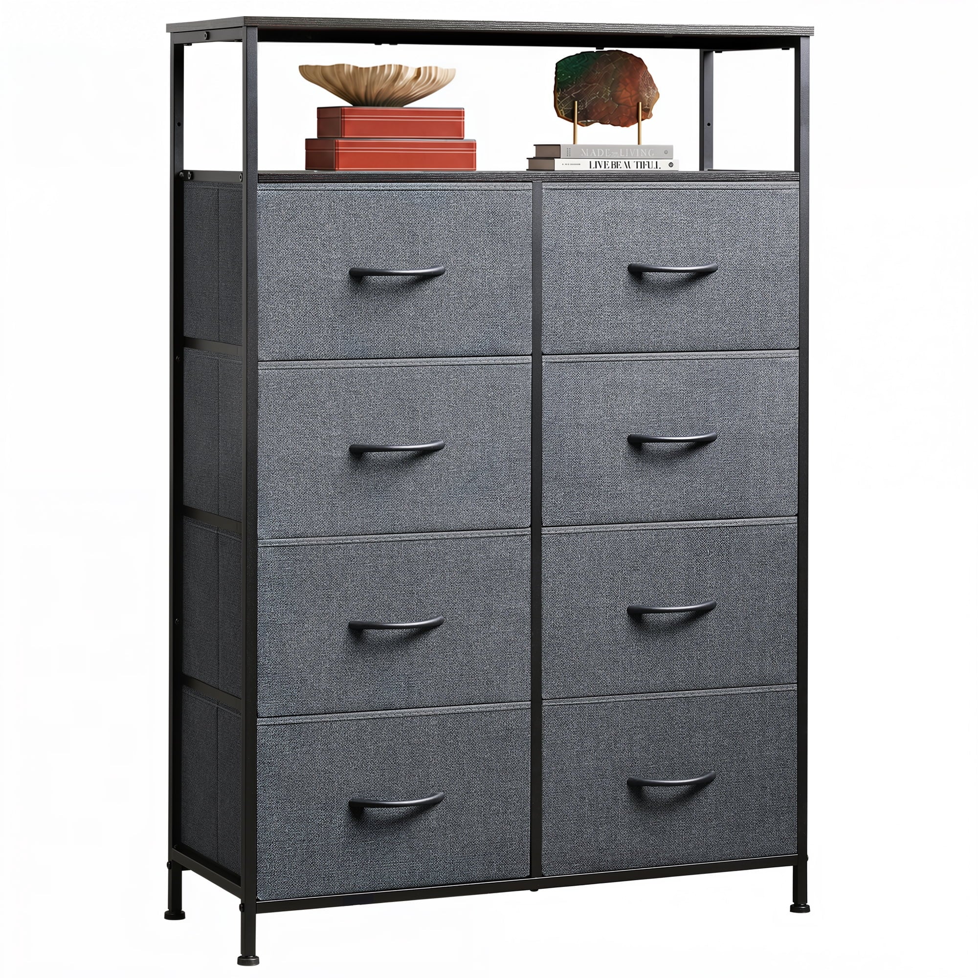 GALAXHERO 8-Drawer Fabric Dresser with Open Shelves, Tall Chest of Drawers with Wooden Top, Storage Tower for Entryway, Bedroom & Closet