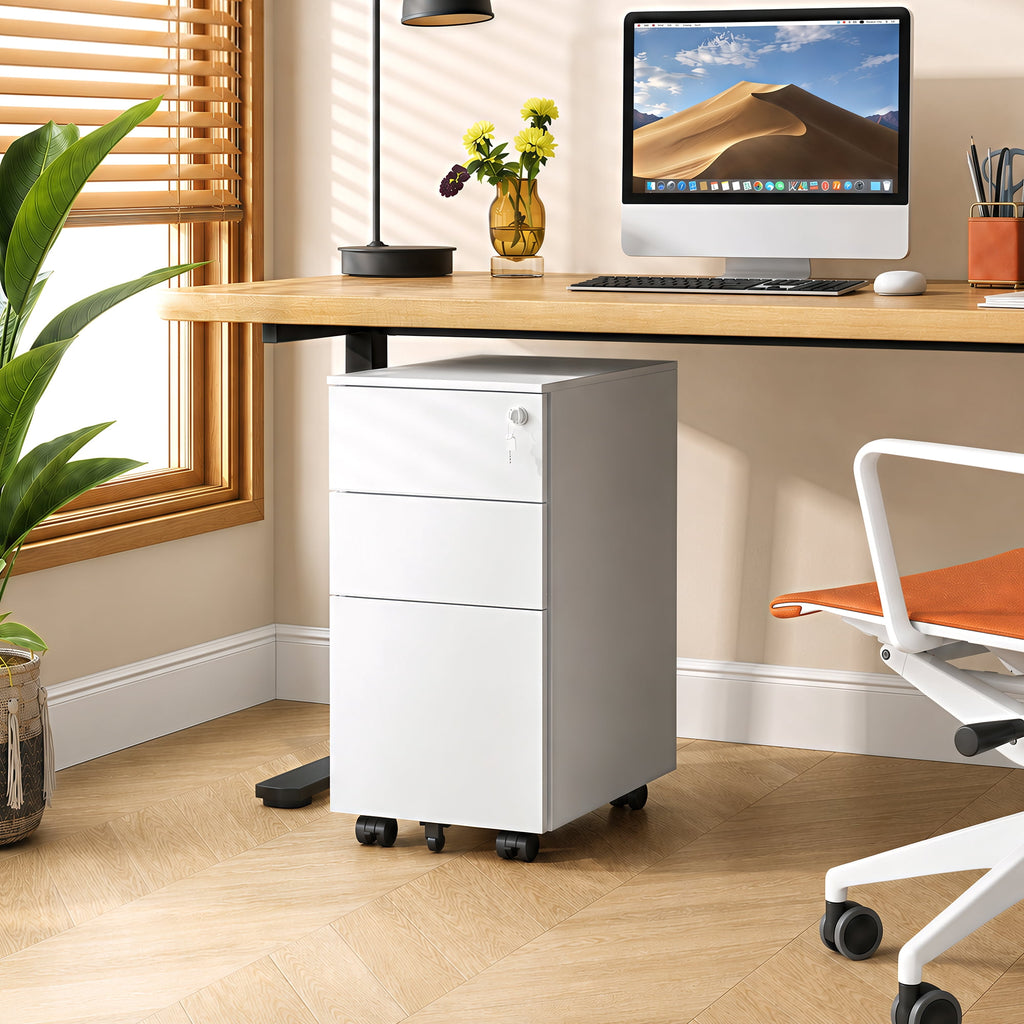 GALAXHERO 3 Drawer File Cabinet, Fully Assembled Except Casters, Metal Under Desk Cabinet with Lock, Rolling Filing Cabinet for Home Office, Legal/Letter Size