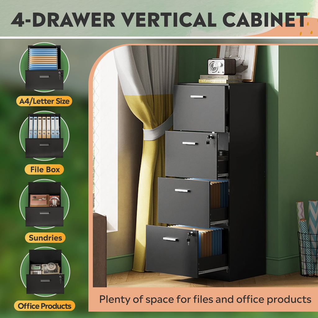 GALAXHERO 4 Drawer File Cabinet, Vertical Filing Cabinet with Lock and Key, Wood Storage Organizer for Home Office, Fit Letter/A4