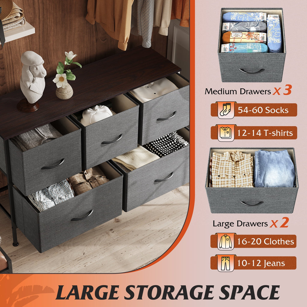 GALAXHERO 5 Drawer Dresser, Fabric Storage Tower for Bedroom, Hallway, Entryway & Closets, Sturdy Steel Frame with Wood Top, Easy Pull Handle