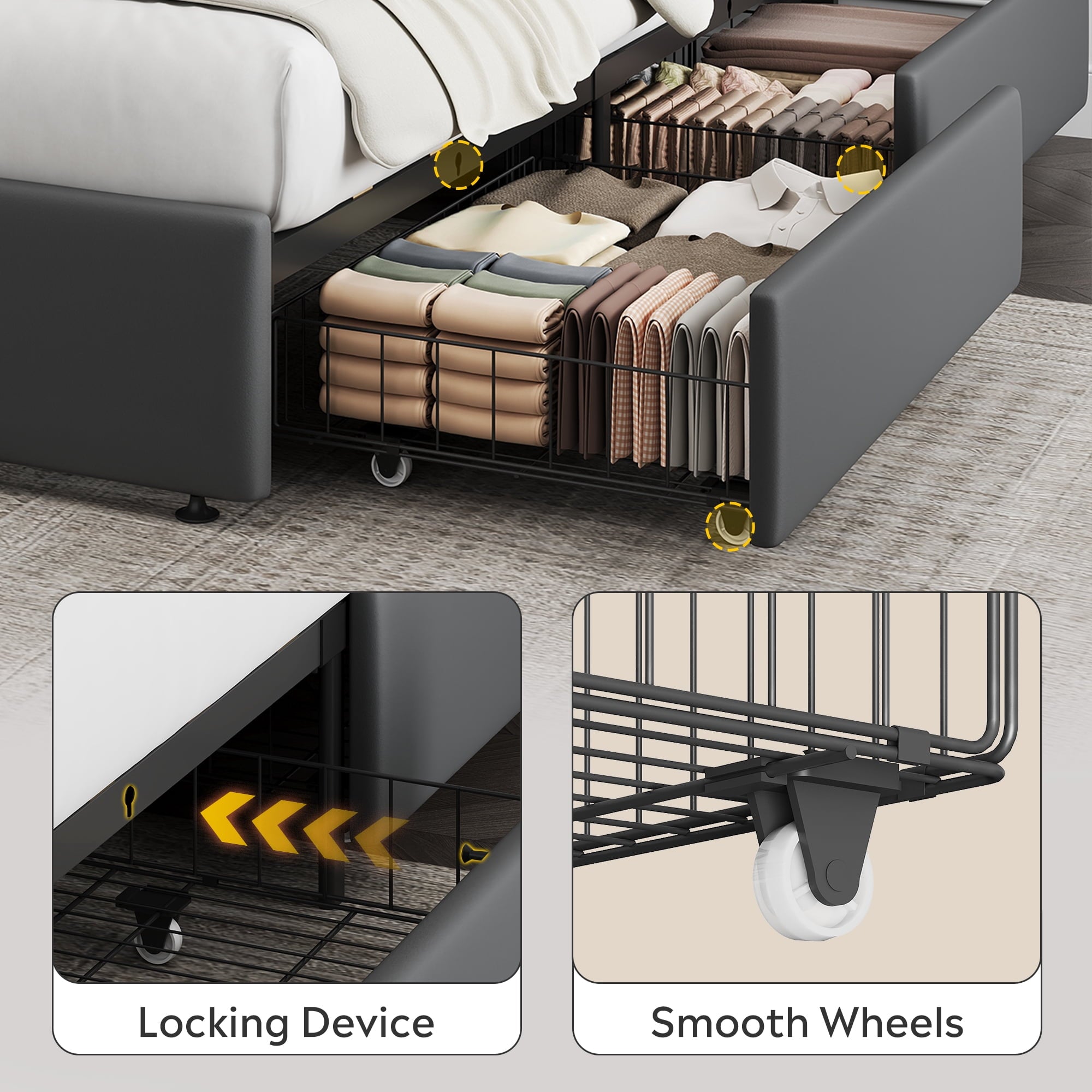 GALAXHERO Full Size Upholstered Bed Frame with 4 Storage Drawers and Headboard, Velvet Platform Bedframe, Sturdy Metal & Wooden Slats Support, No Box Spring Needed, Easy Assembly