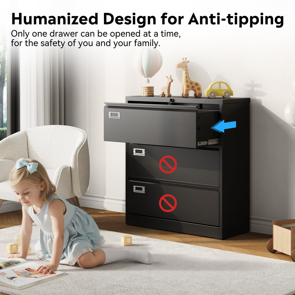 GALAXHERO Lateral File Cabinet with 3 Drawer, Metal Lockable Storage Cabinet for Home Office, Hanging Files Letter/Legal/F4/A4 Size, Black