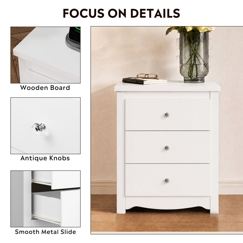GALAXHERO Nightstand with Charging Station, 3-Drawer Tall Wood Bedside Table & End Table for Bedroom Living Room Dorm