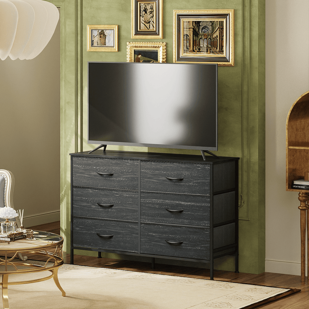 GALAXHERO 6-Drawer Fabric Dresser, 50-Inch TV Stand Wide Chest of Drawers for Bedroom, Closet, Living Room