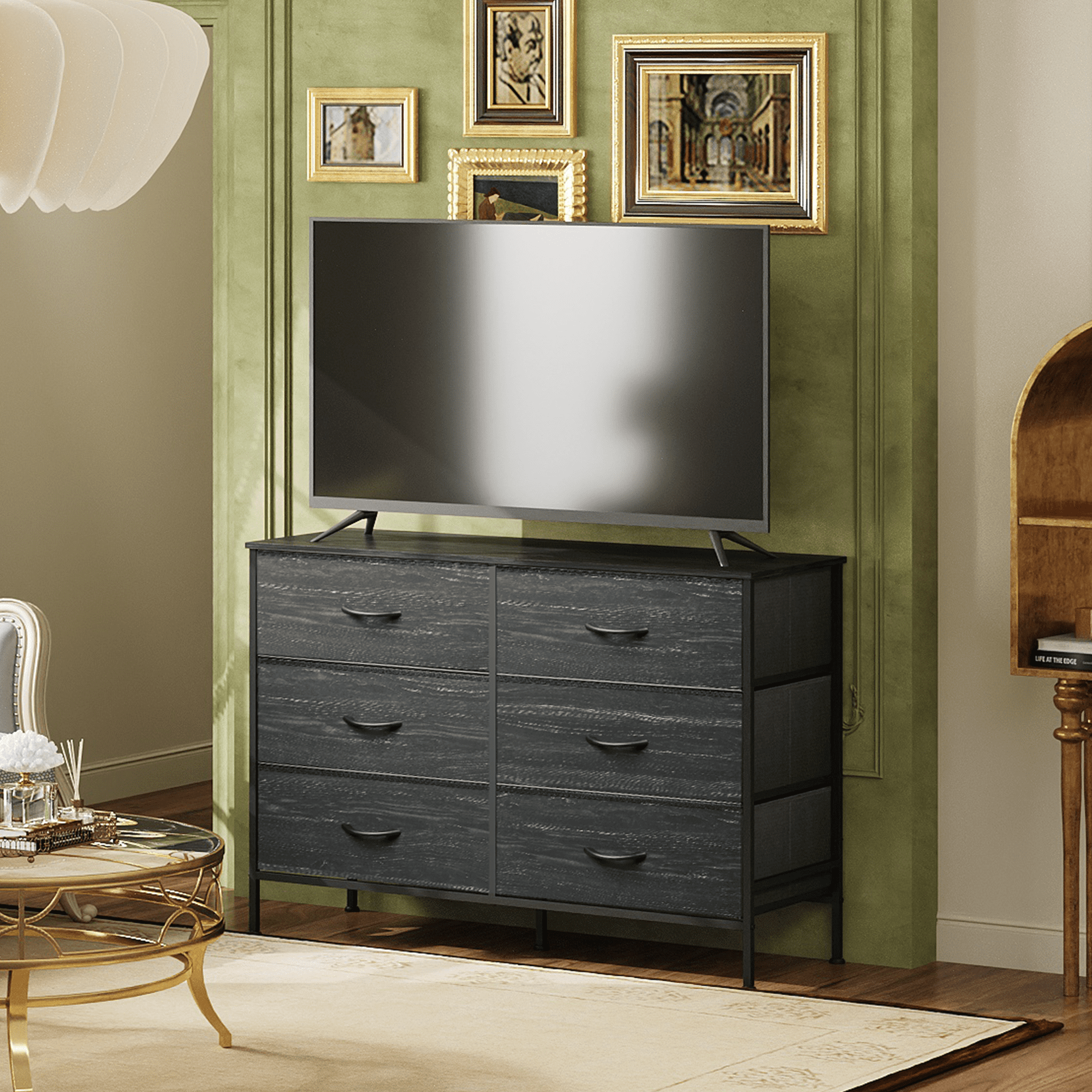 GALAXHERO 6-Drawer Fabric Dresser, 50-Inch TV Stand Wide Chest of Drawers for Bedroom, Closet, Living Room